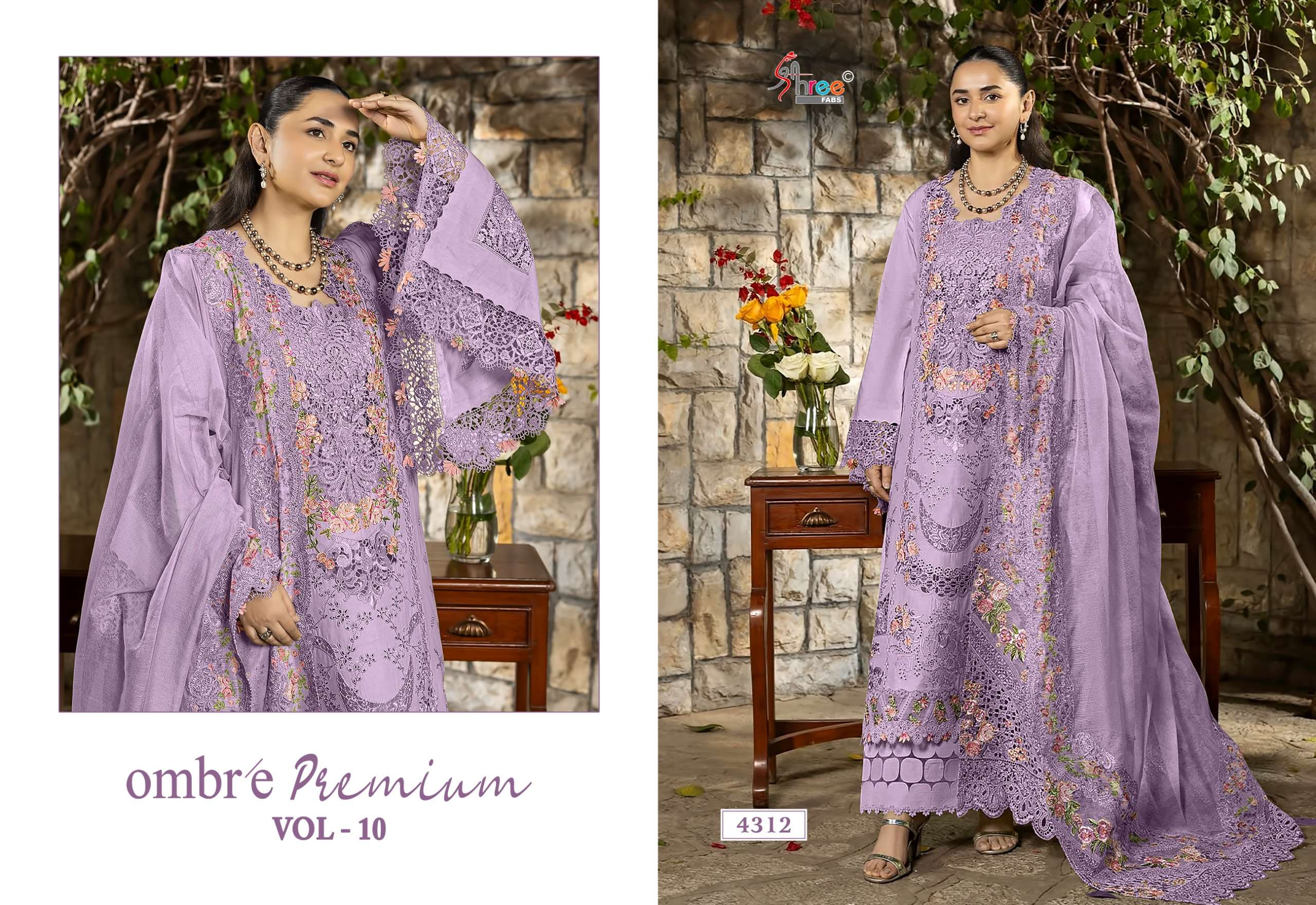 SHREE FABS OMBRE PREMIUM VOL 10 COTTON HEAVY EMBROIDERY DESIGNER WORK PAKISTANI SUIT