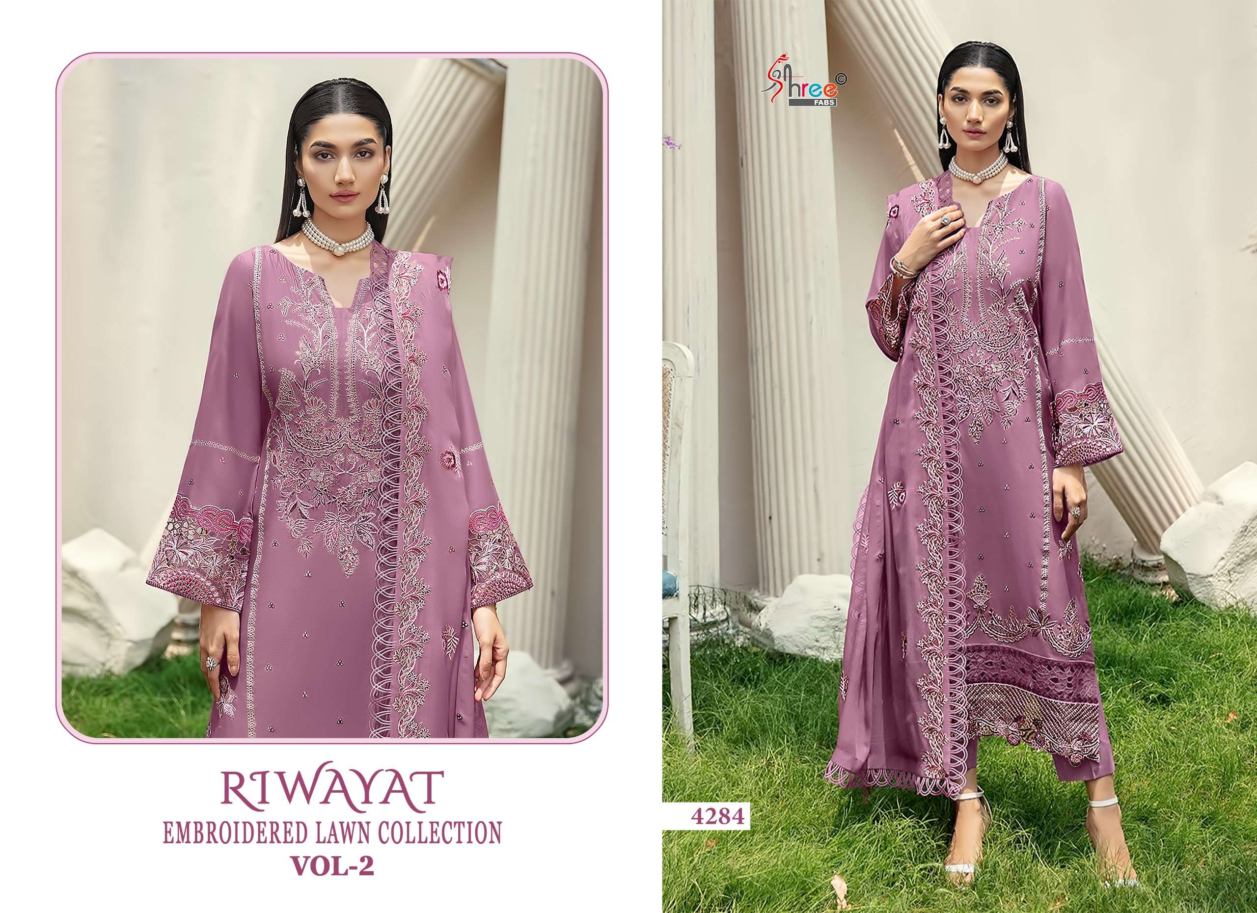 SHREE FABS RIWAYAT EMBROIDERED LAWN COLLECTION VOL 2 COTTON DESIGNER WORK PAKISTANI SUIT