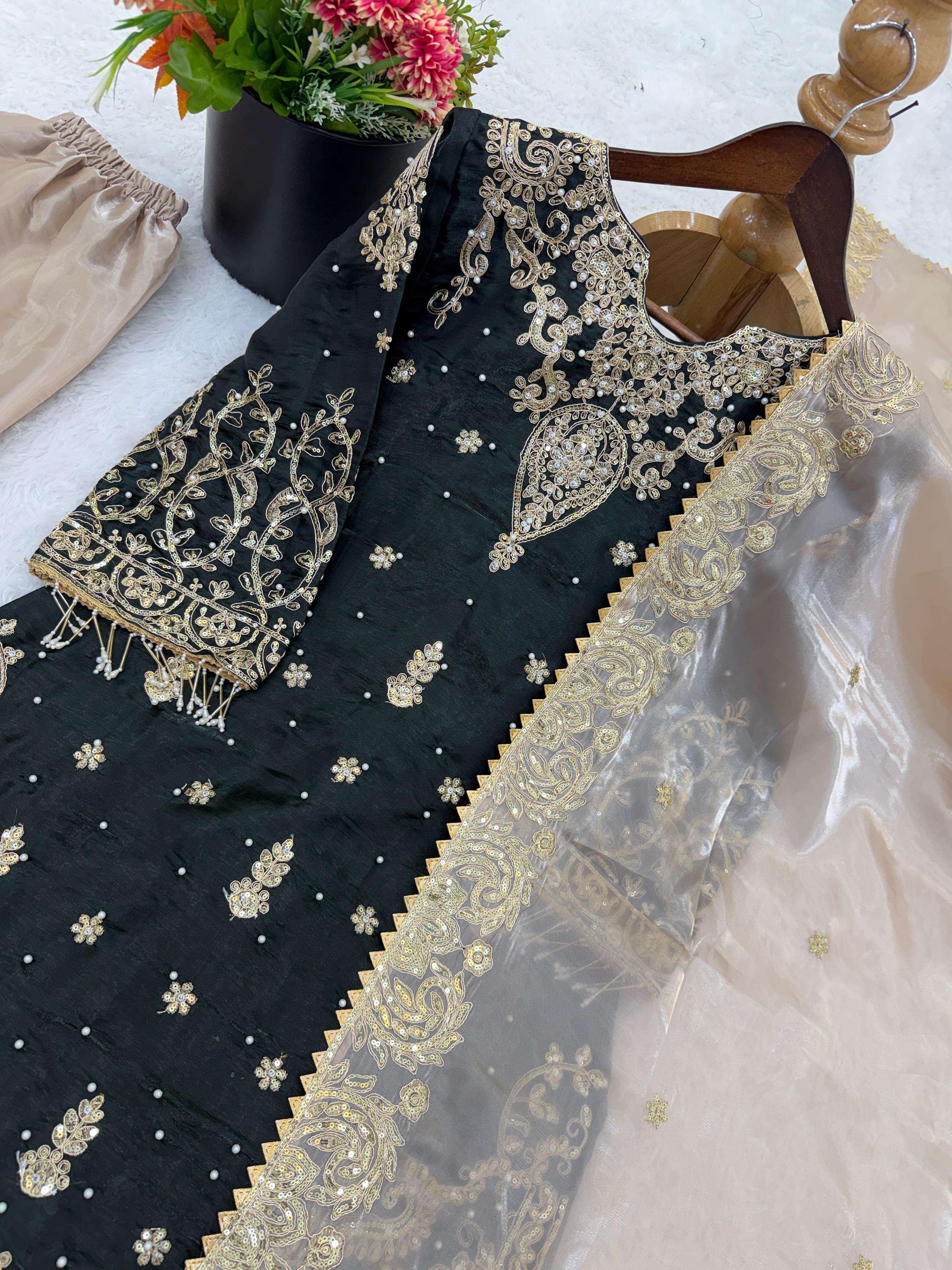 SR 1702 SILK HEAVY BEAUTIFUL EMBROIDERY DESIGNER FESTIVE WEAR LADIES SHARARA SUIT