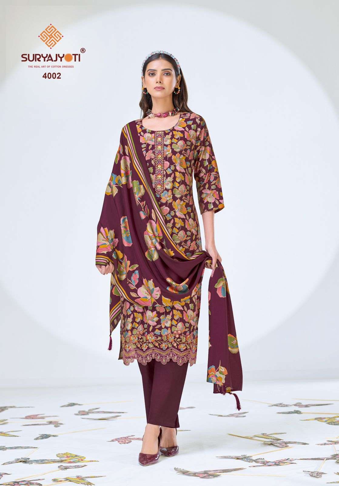 SURYAJYOTI KATRINA VOL 4 STITCH COLLECTION MODAL SILK DESIGNER WORK SUIT