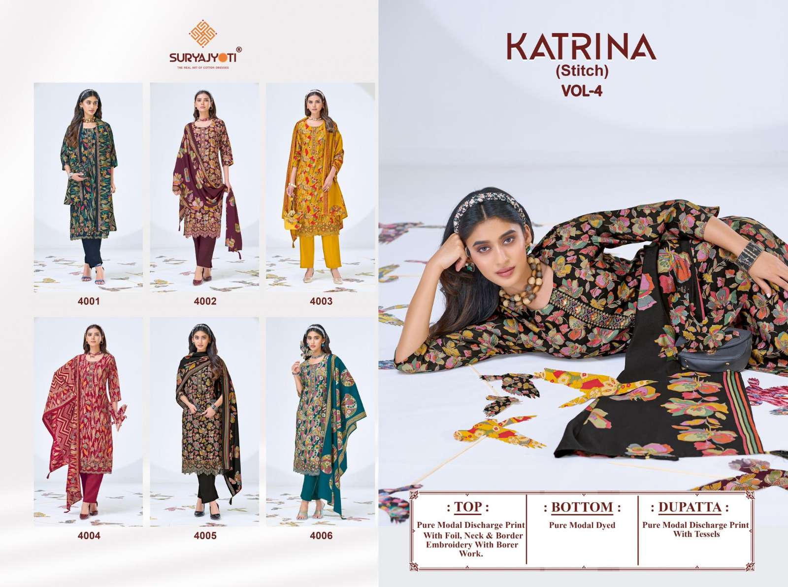 SURYAJYOTI KATRINA VOL 4 STITCH COLLECTION MODAL SILK DESIGNER WORK SUIT