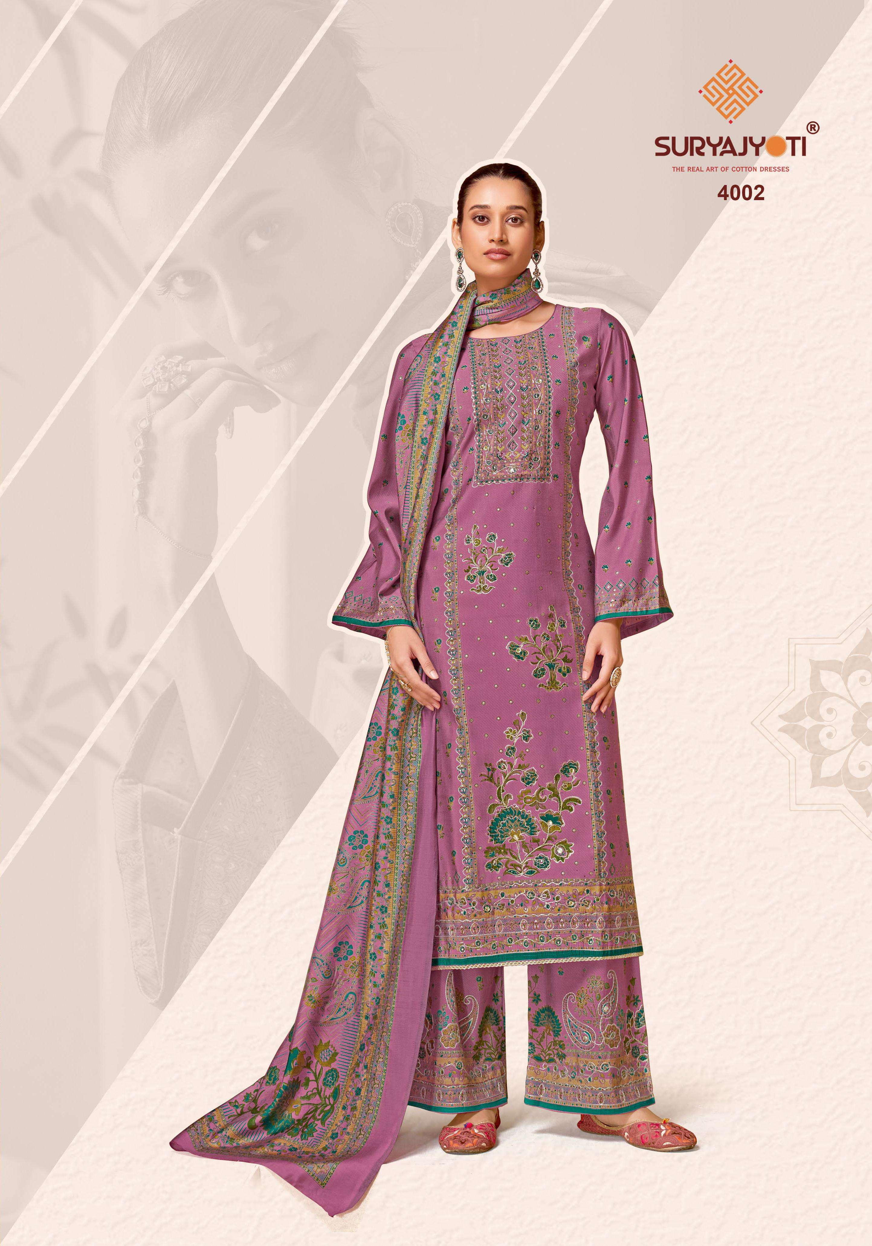 SURYAJYOTI KOMAL VOL 4 MODAL PRINT WITH FANCY WORK SUIT