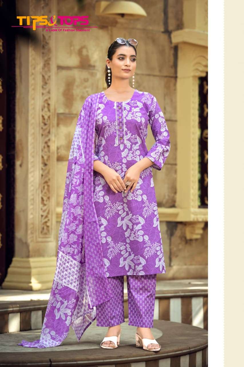 TIPS AND TOPS SUMMER FASHION VOL 11 COTTON PRINT LADIES KURTI BOTTOM AND DUPATTA SET 