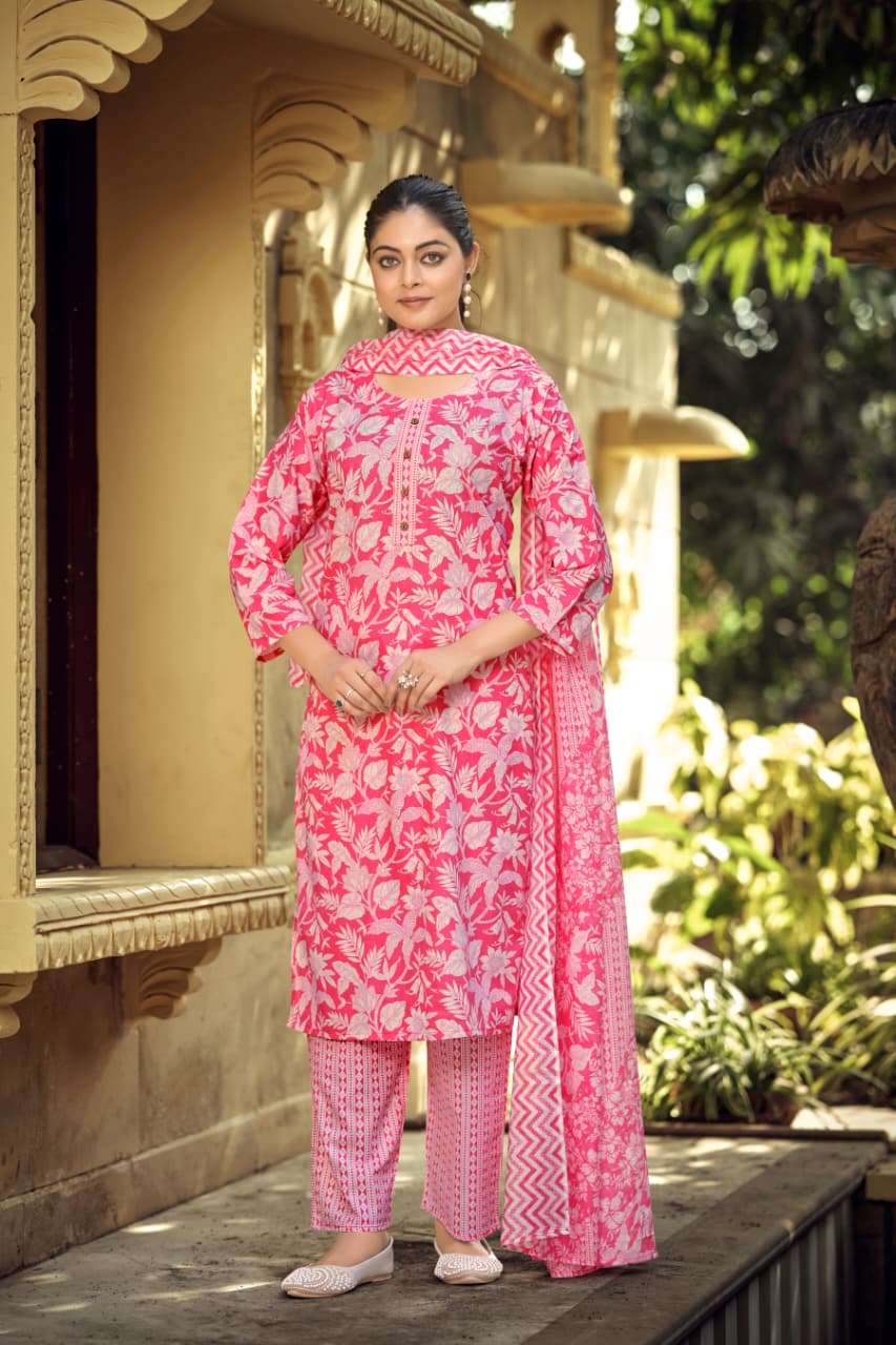 TIPS AND TOPS SUMMER FASHION VOL 11 COTTON PRINT LADIES KURTI BOTTOM AND DUPATTA SET 