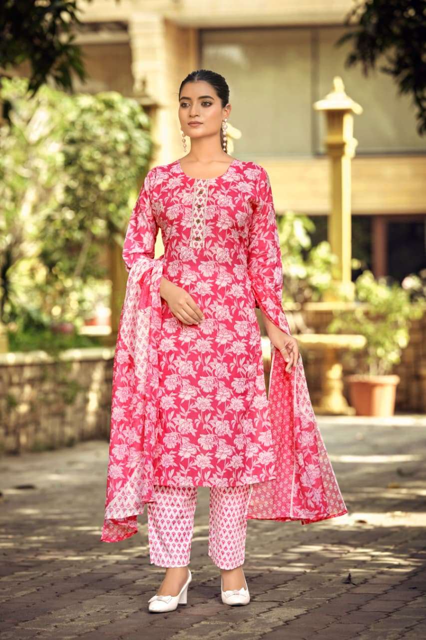 TIPS AND TOPS SUMMER FASHION VOL 11 COTTON PRINT LADIES KURTI BOTTOM AND DUPATTA SET 