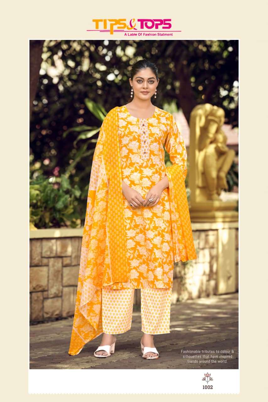 TIPS AND TOPS SUMMER FASHION VOL 11 COTTON PRINT LADIES KURTI BOTTOM AND DUPATTA SET 
