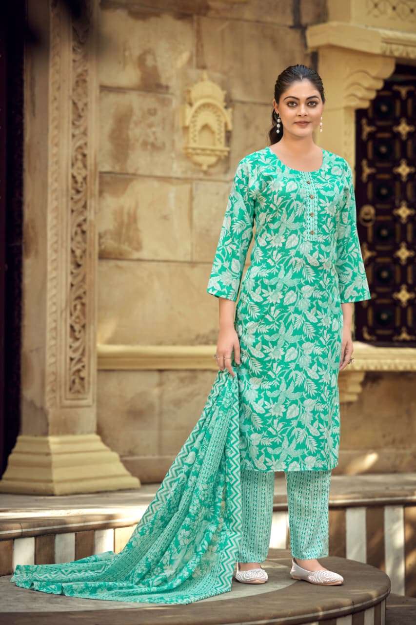 TIPS AND TOPS SUMMER FASHION VOL 11 COTTON PRINT LADIES KURTI BOTTOM AND DUPATTA SET 