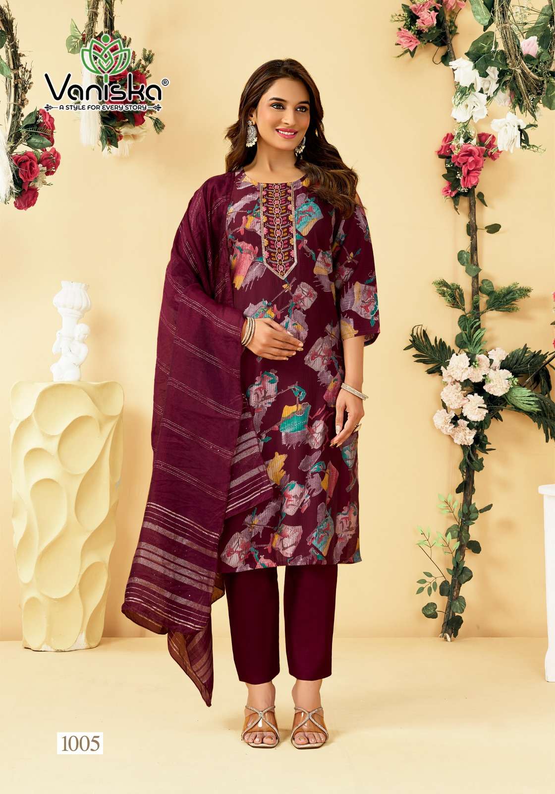 VANISKA FASHION FALAK  VOL 1 SILK PRINT STRAIGHT STYLE  KURTI WITH PANT &  DUPATTA SET