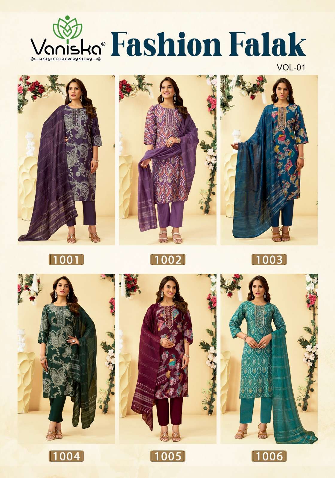 VANISKA FASHION FALAK  VOL 1 SILK PRINT STRAIGHT STYLE  KURTI WITH PANT &  DUPATTA SET