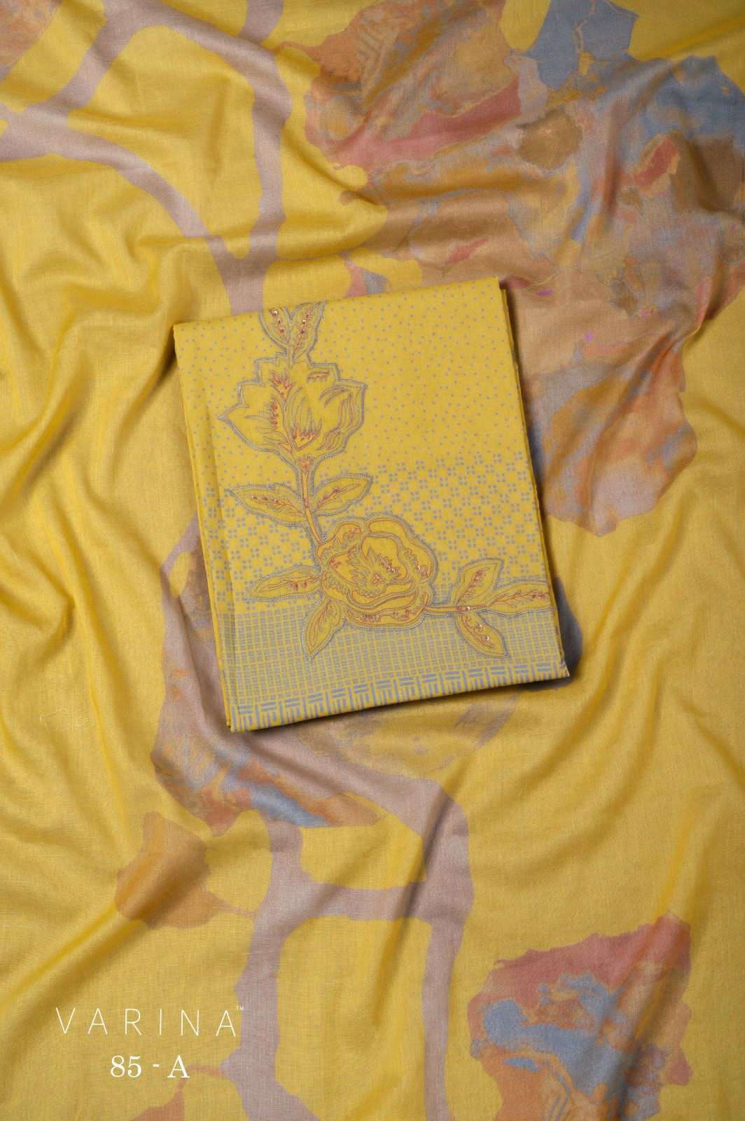 VARINA FAB D NO 85  LAWN COTTON DIGITAL PRINT WITH PATCH EMBROIDERY WORK SUIT