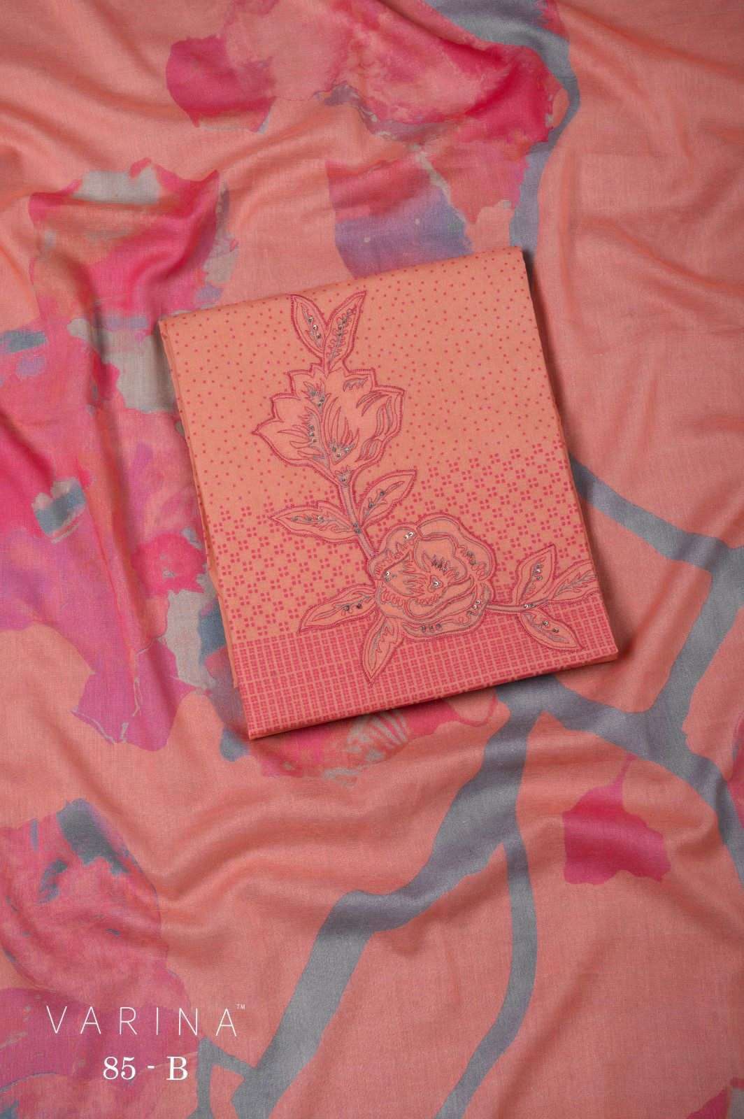 VARINA FAB D NO 85  LAWN COTTON DIGITAL PRINT WITH PATCH EMBROIDERY WORK SUIT