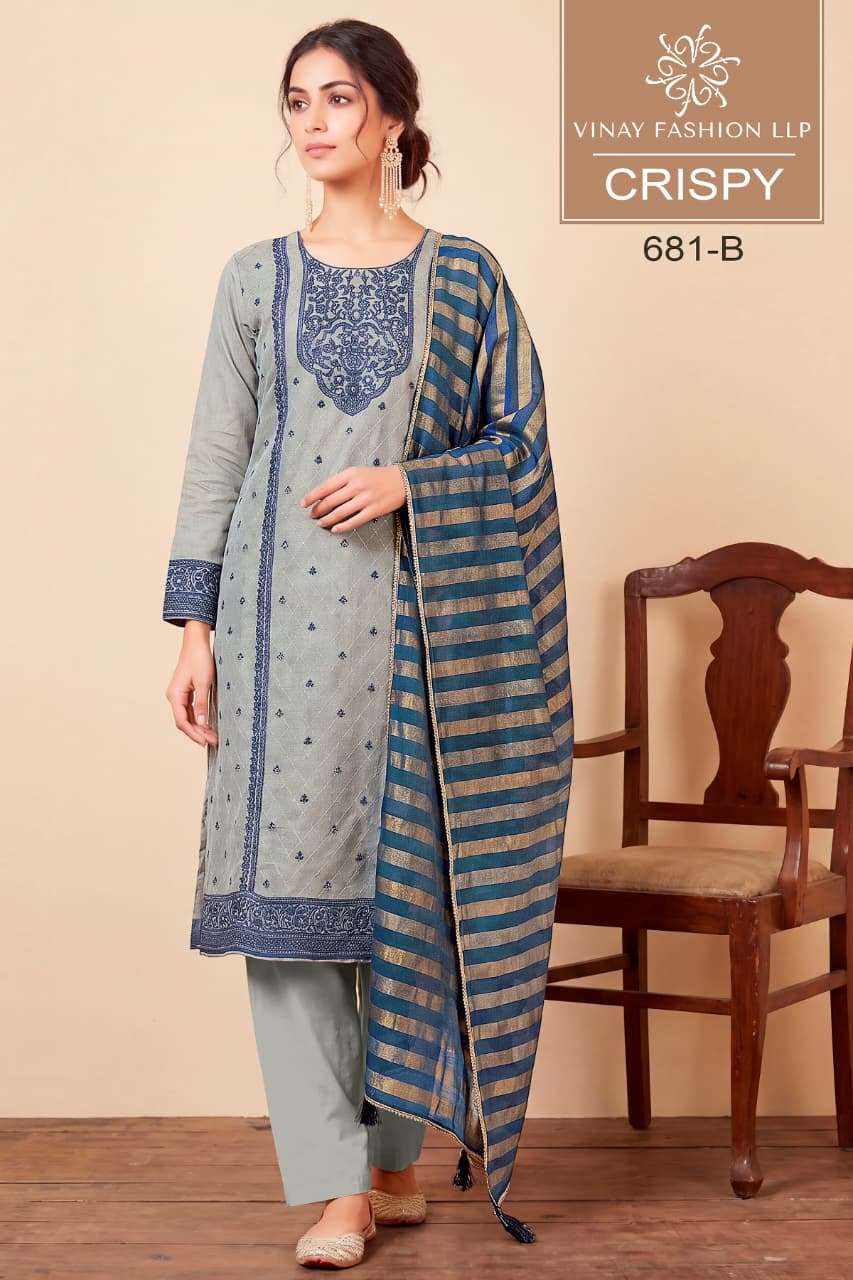 VINAY FASHION KULEESH CRISPY SILK JACQUARD DESIGNER WORK LADIES SUIT