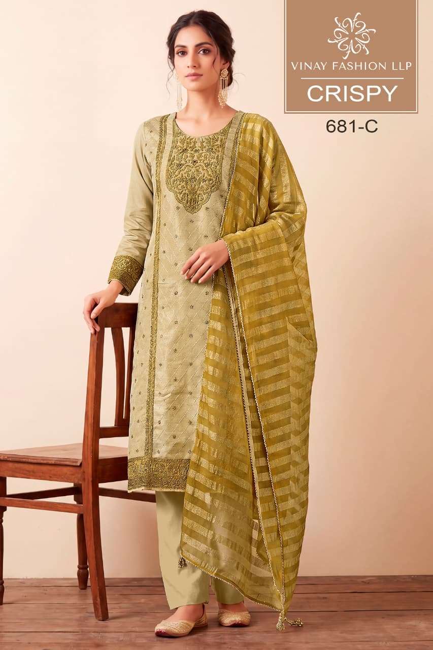 VINAY FASHION KULEESH CRISPY SILK JACQUARD DESIGNER WORK LADIES SUIT