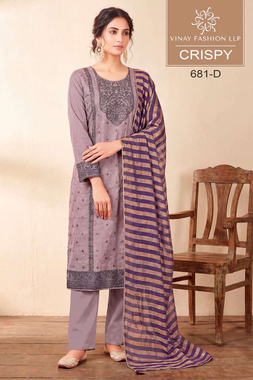 VINAY FASHION KULEESH CRISPY SILK JACQUARD DESIGNER WORK LADIES SUIT