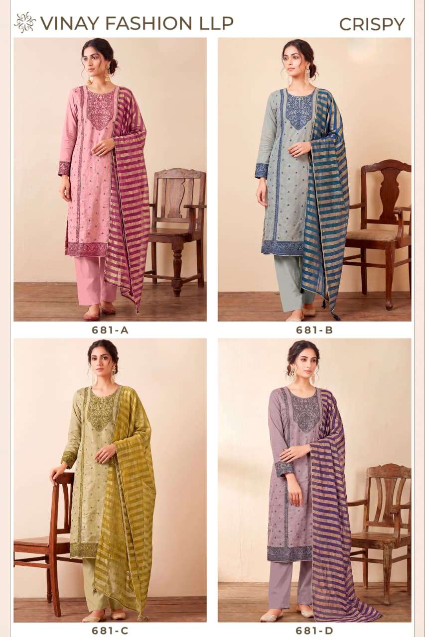 VINAY FASHION KULEESH CRISPY SILK JACQUARD DESIGNER WORK LADIES SUIT