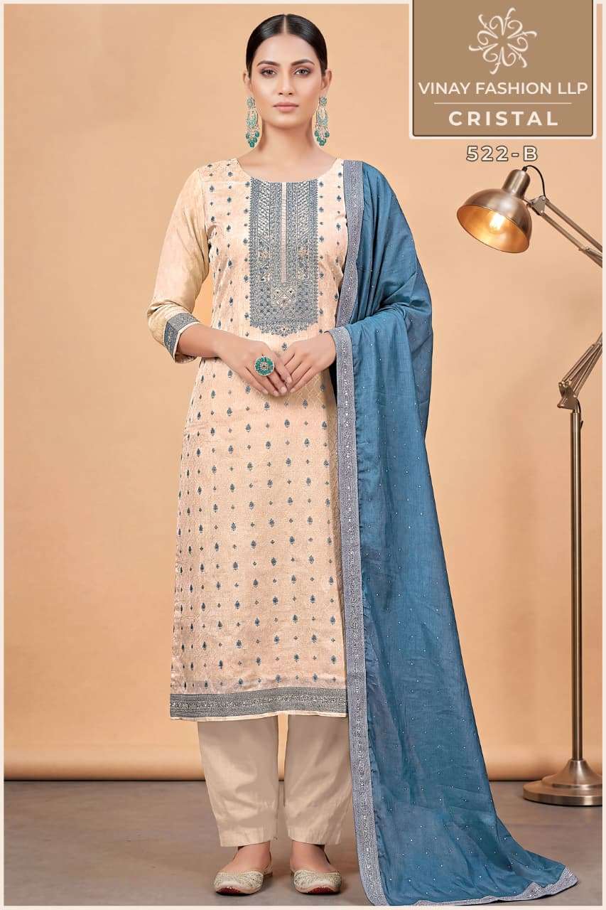 VINAY FASHION KULEESH CRISTAL SILK JACQUARD DESIGNER WORK LADIES SUIT