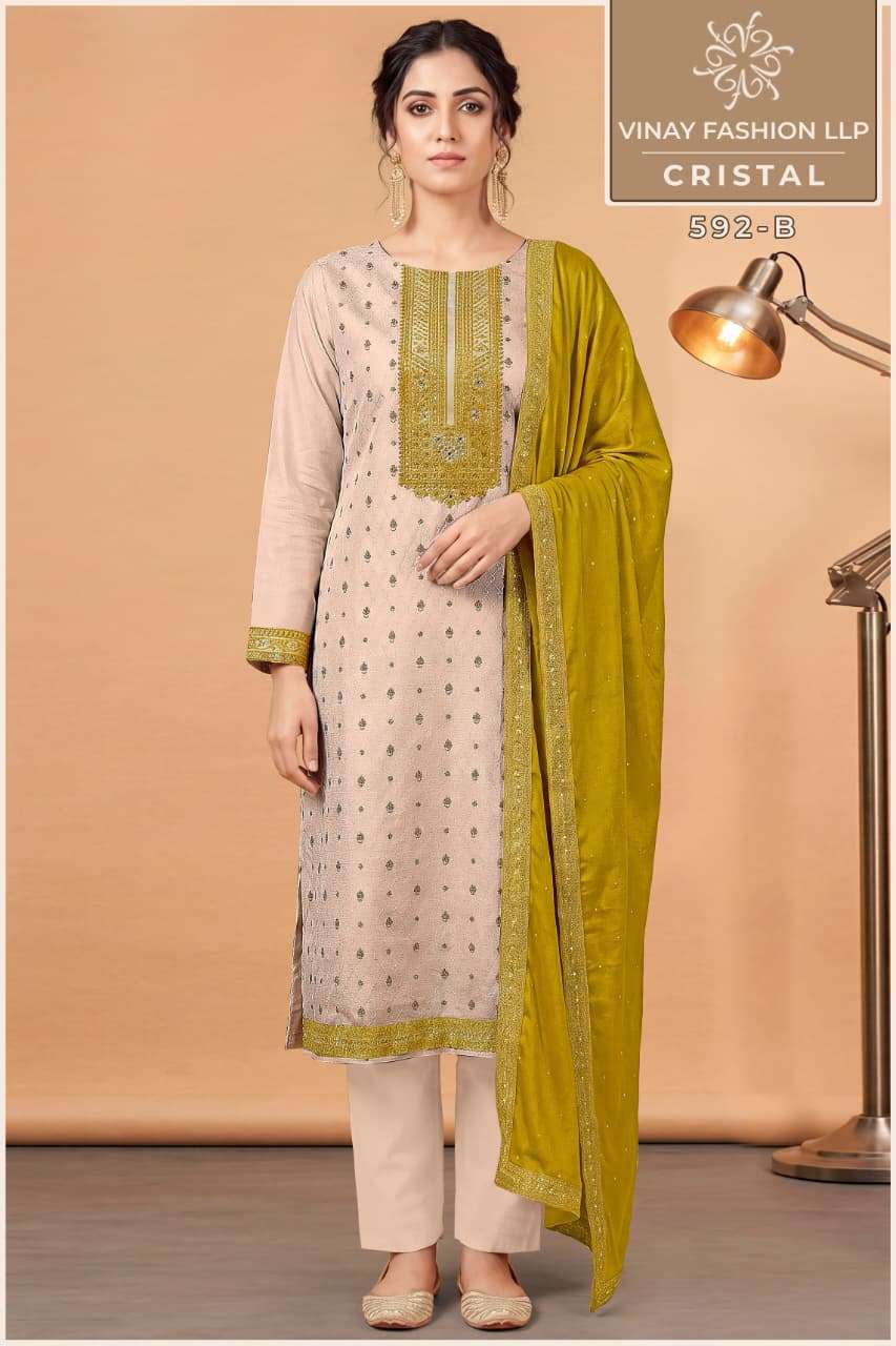 VINAY FASHION KULEESH CRISTAL SILK JACQUARD DESIGNER WORK LADIES SUIT
