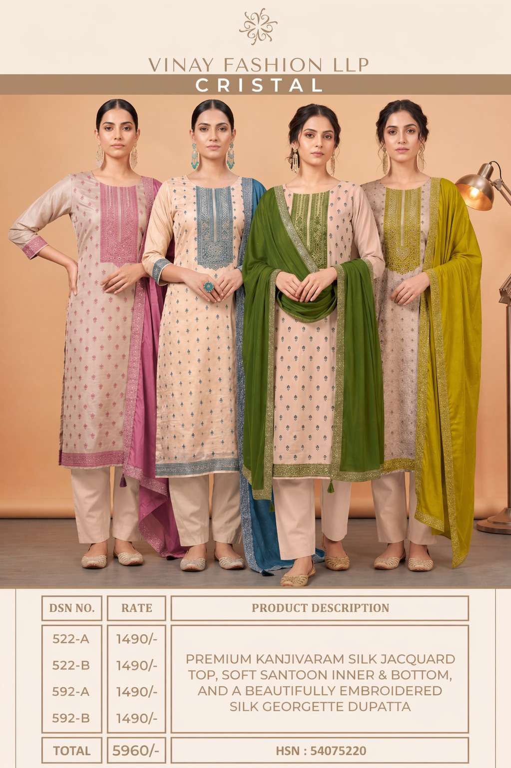 VINAY FASHION KULEESH CRISTAL SILK JACQUARD DESIGNER WORK LADIES SUIT