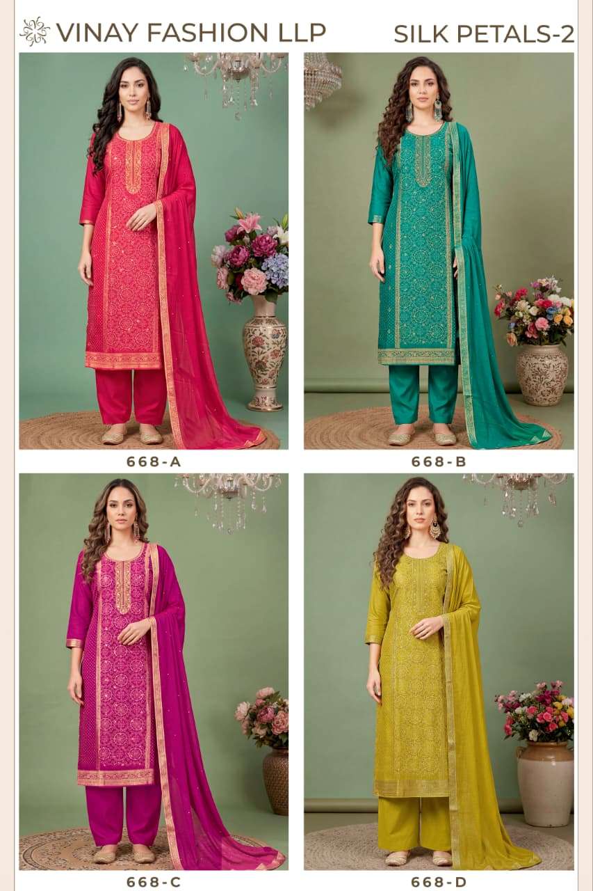 VINAY FASHION KULEESH SILK PETALS VOL 2 SILK DESIGNER WORK SUIT