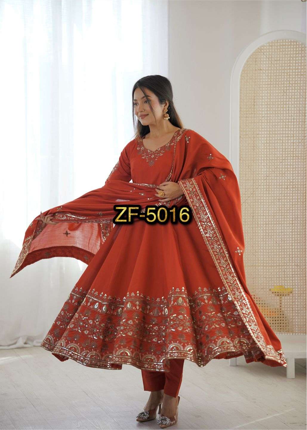 ZF 5016 SILK DESIGNER PARTY WEAR ANARKALI GOWN BOTTOM AND DUPATTA SET 