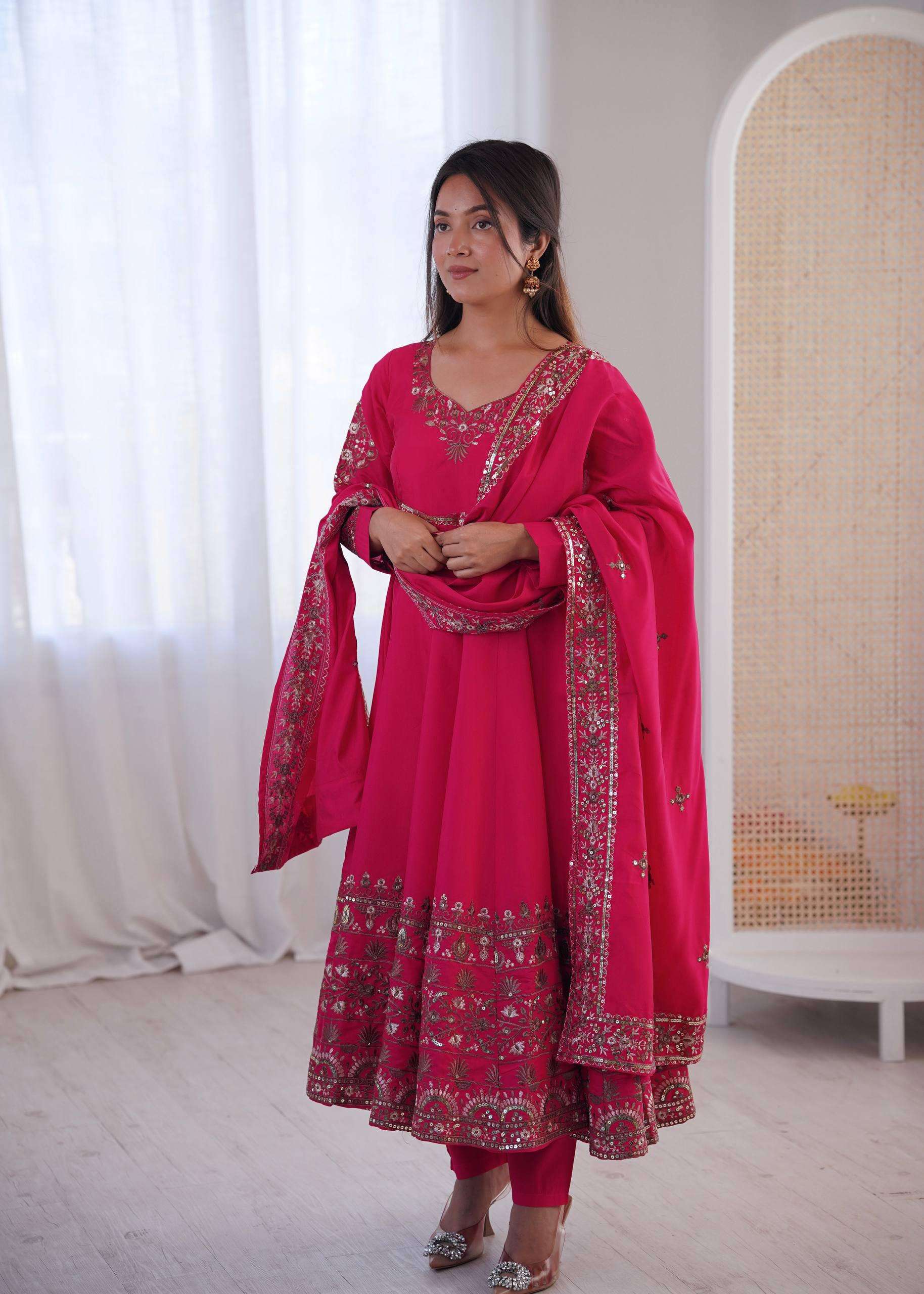 ZF 5016 SILK DESIGNER PARTY WEAR ANARKALI GOWN BOTTOM AND DUPATTA SET 