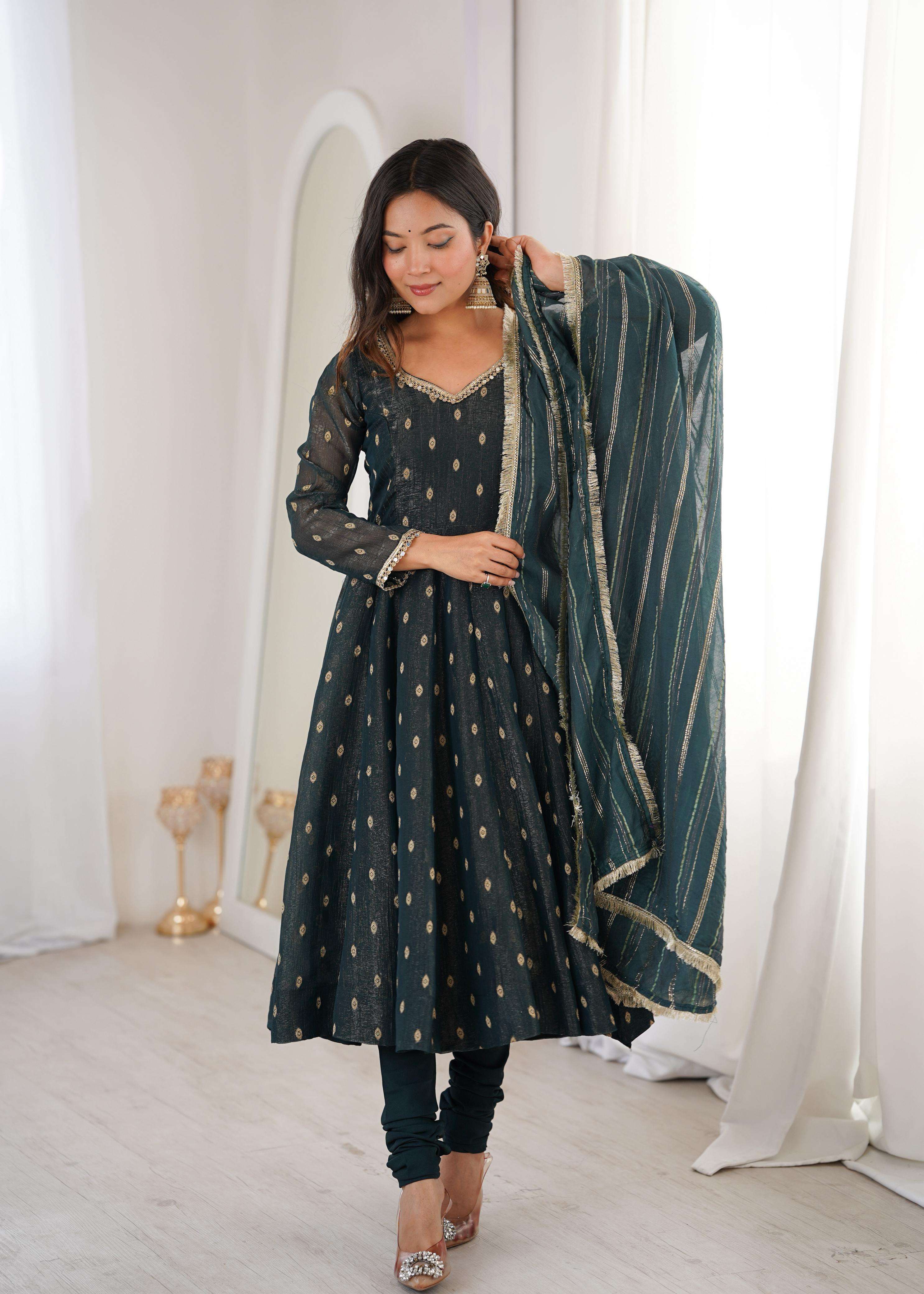ZF 5021 SILK SEQUENCE WORK LADIES ANARKALI GOWN STYLE SUIT