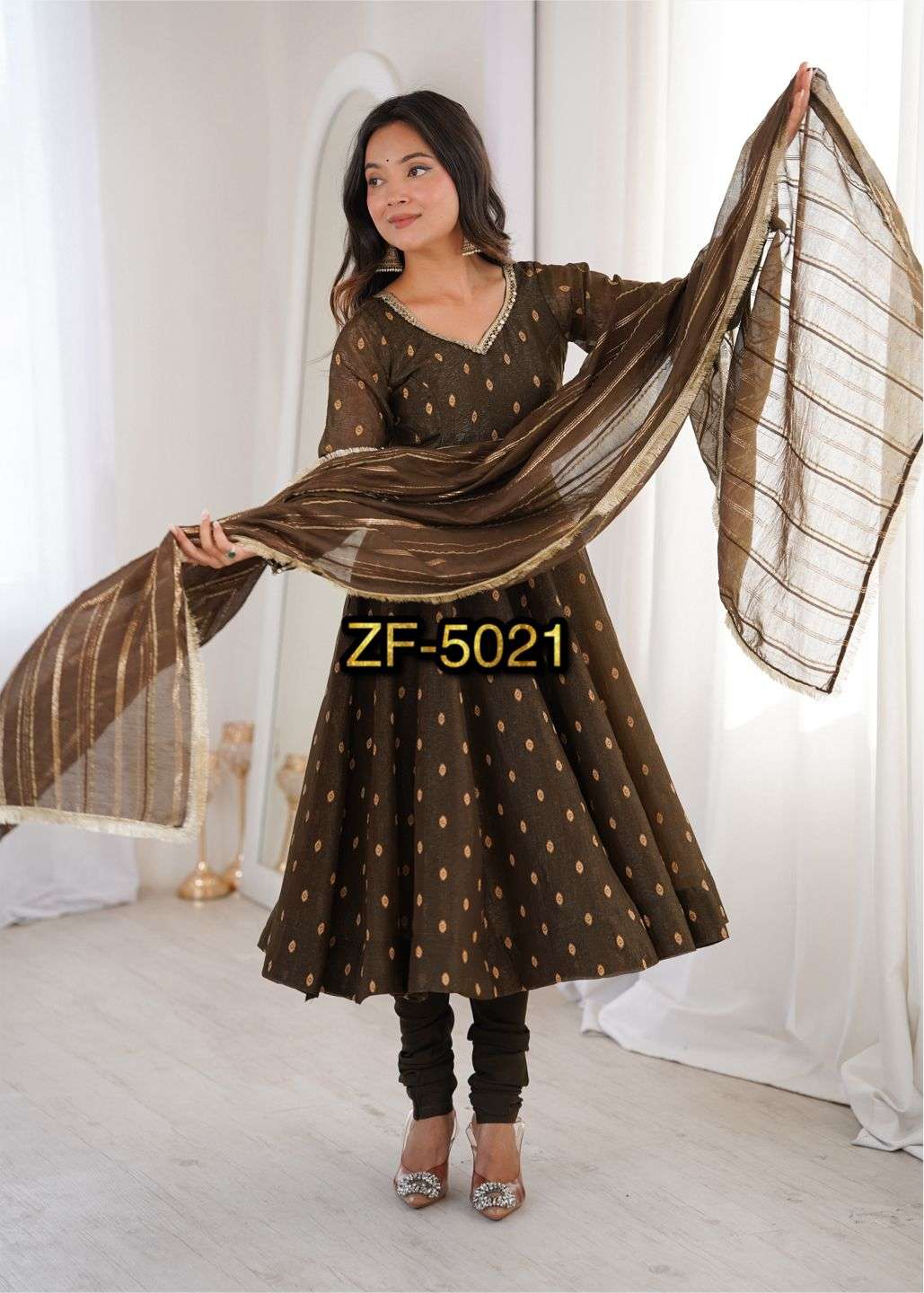 ZF 5021 SILK SEQUENCE WORK LADIES ANARKALI GOWN STYLE SUIT