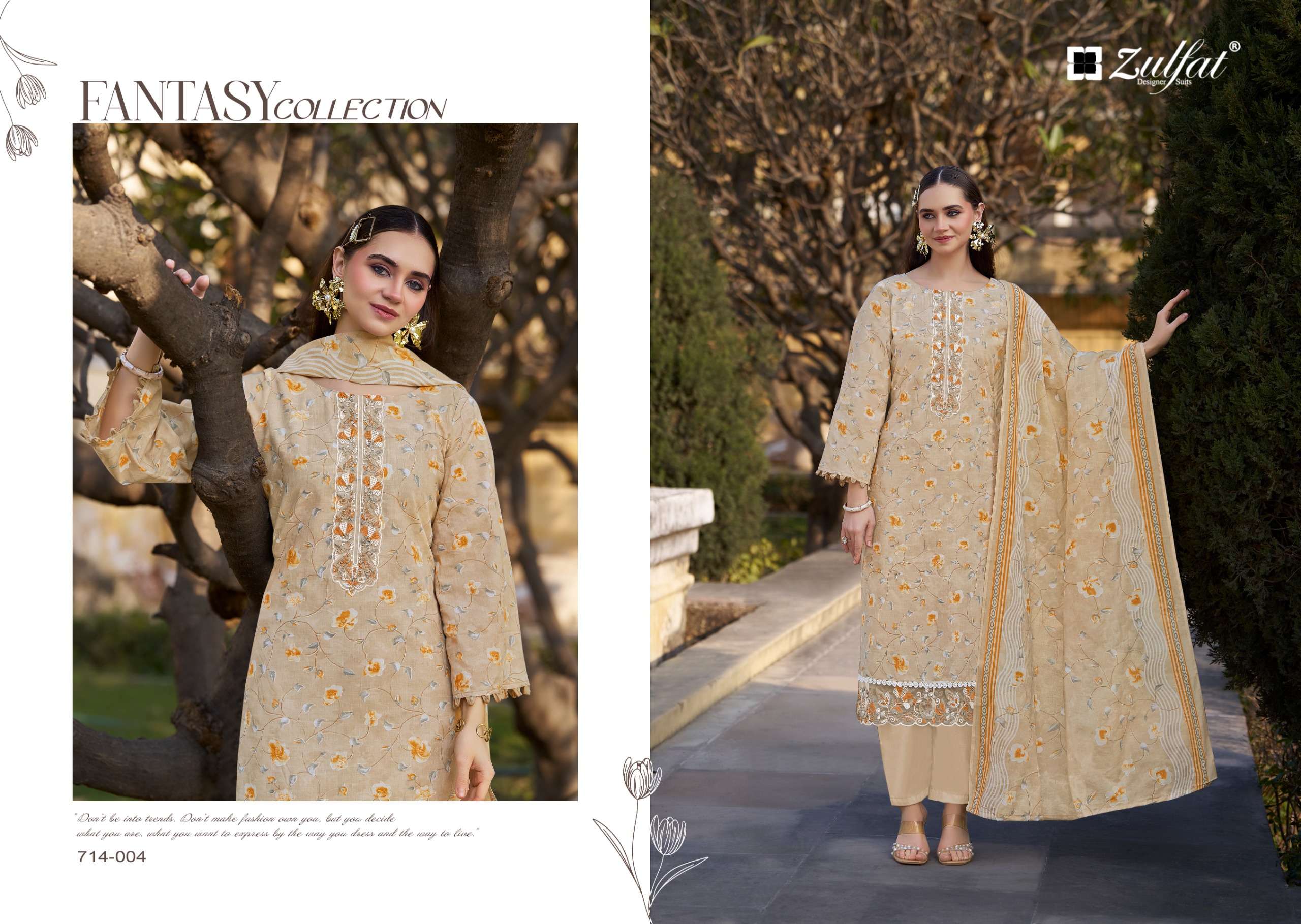 ZULFAT DESIGNER SUITS MASHUQA COTTON DIGITAL PRINT WITH FANCY WORK SUIT