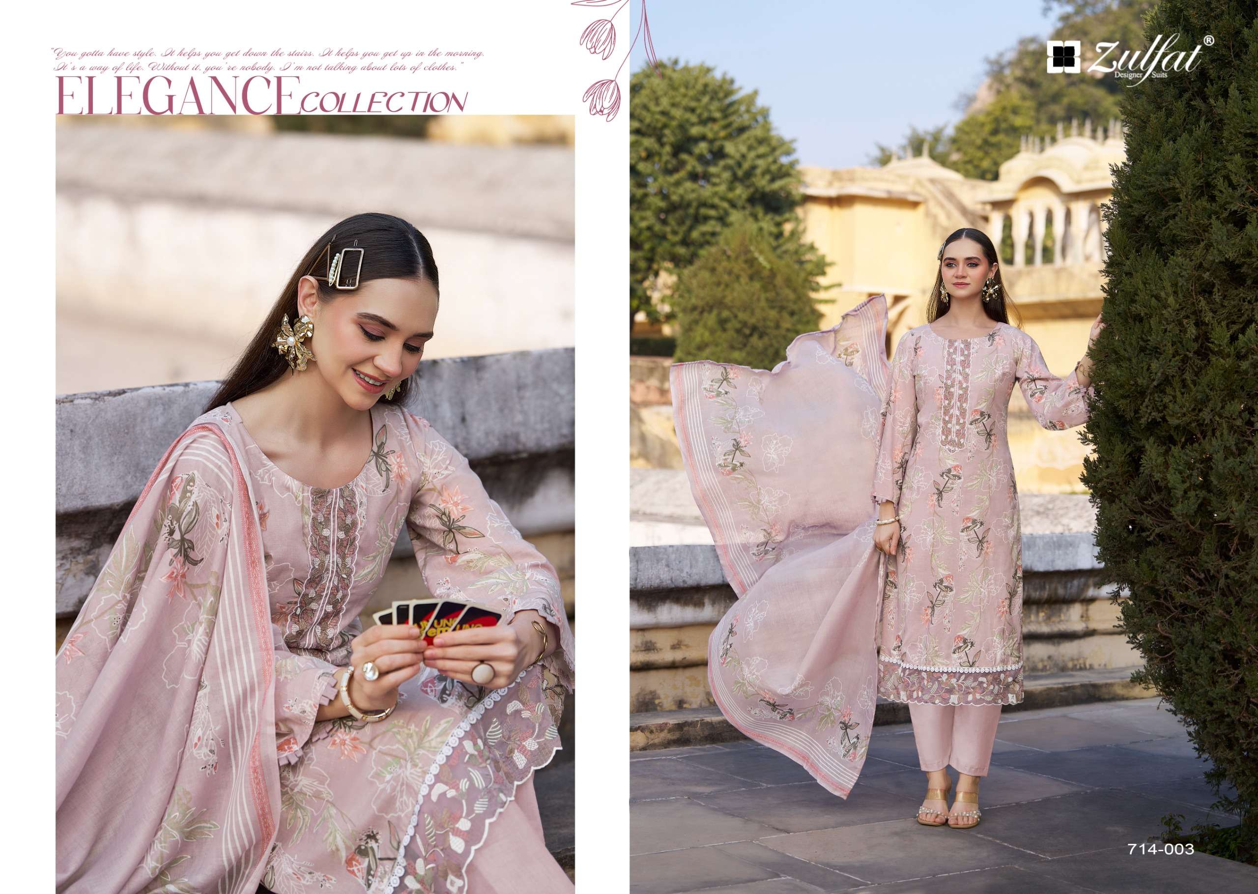 ZULFAT DESIGNER SUITS MASHUQA COTTON DIGITAL PRINT WITH FANCY WORK SUIT