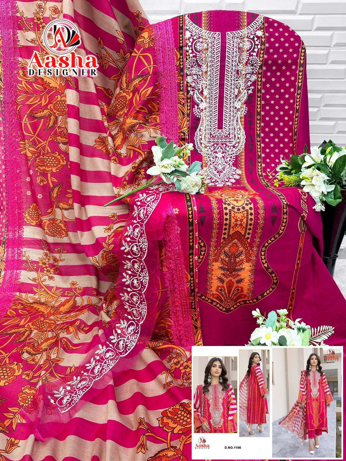 AASHA DESIGNER D NO 1186 COTTON PATCH EMBROIDERY WORK SALWAR KAMEEZ 