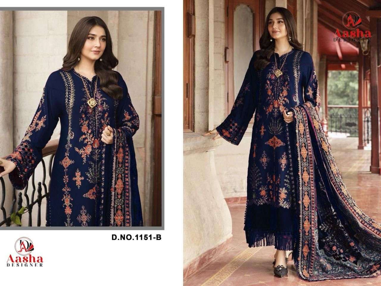 AASHA DESIGNER DESIGN NO - 1151 HEAVY RAYON SELF EMBROIDERED WORK GPO LACE PAKISTANI SUIT