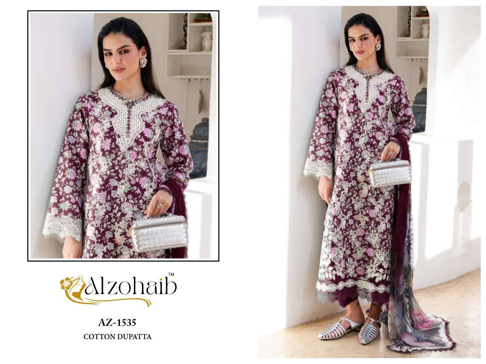 AL ZOHAIB ZAHRA VOL 1 COTTON HEAVY PATCH EMBROIDERY WORK SALWAR KAMEEZ 