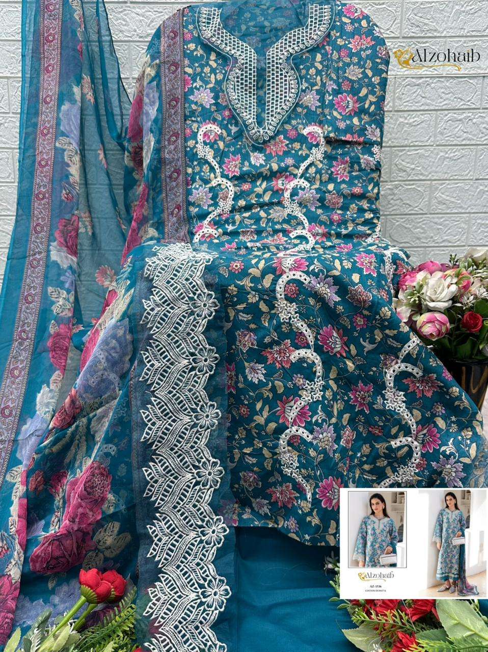 AL ZOHAIB ZAHRA VOL 1 COTTON HEAVY PATCH EMBROIDERY WORK SALWAR KAMEEZ 