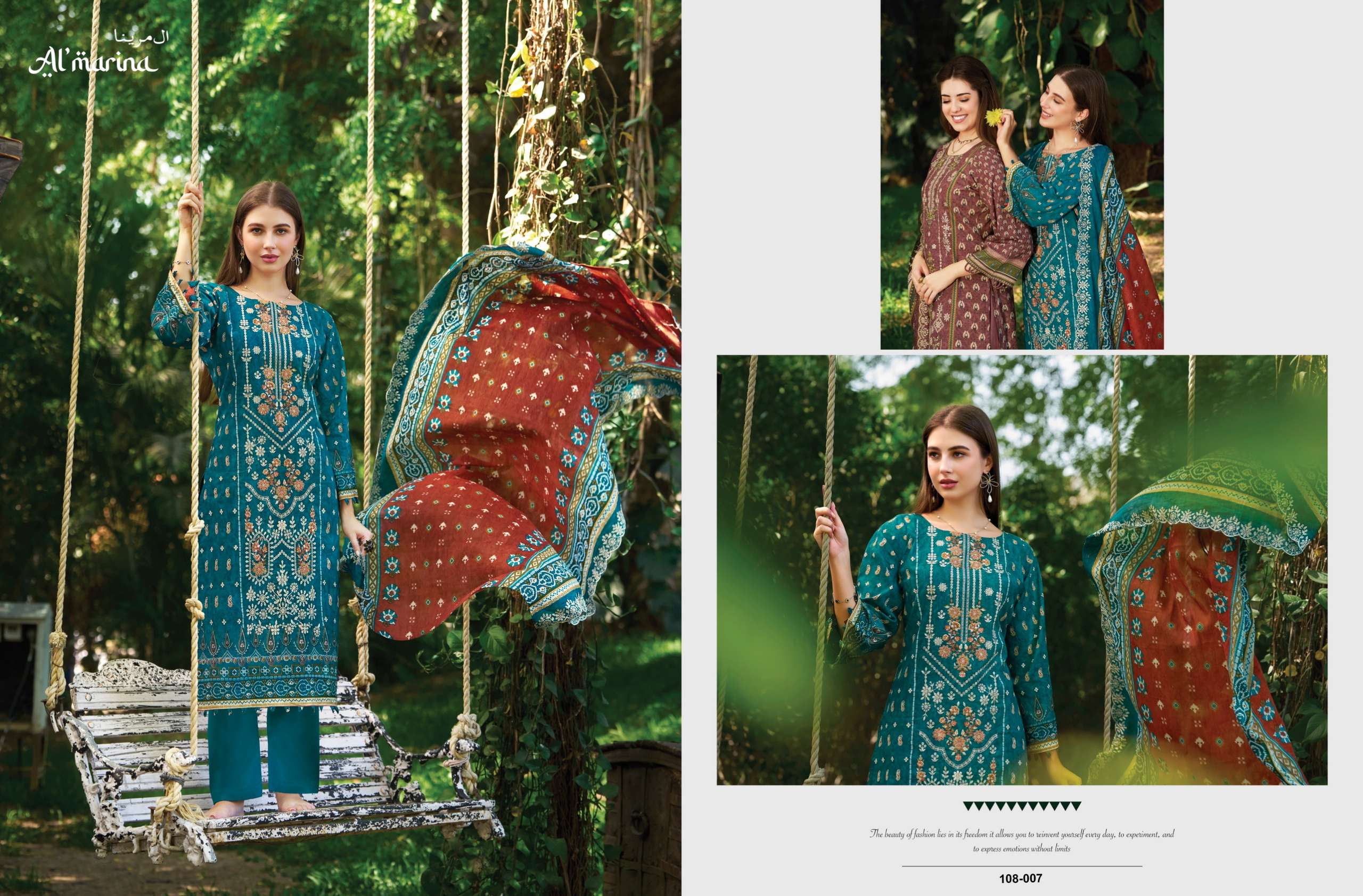 ALMARINA SUKOON E SAFAR COTTON DIGITAL PRINT WITH CHIKANKARI WORK SUIT
