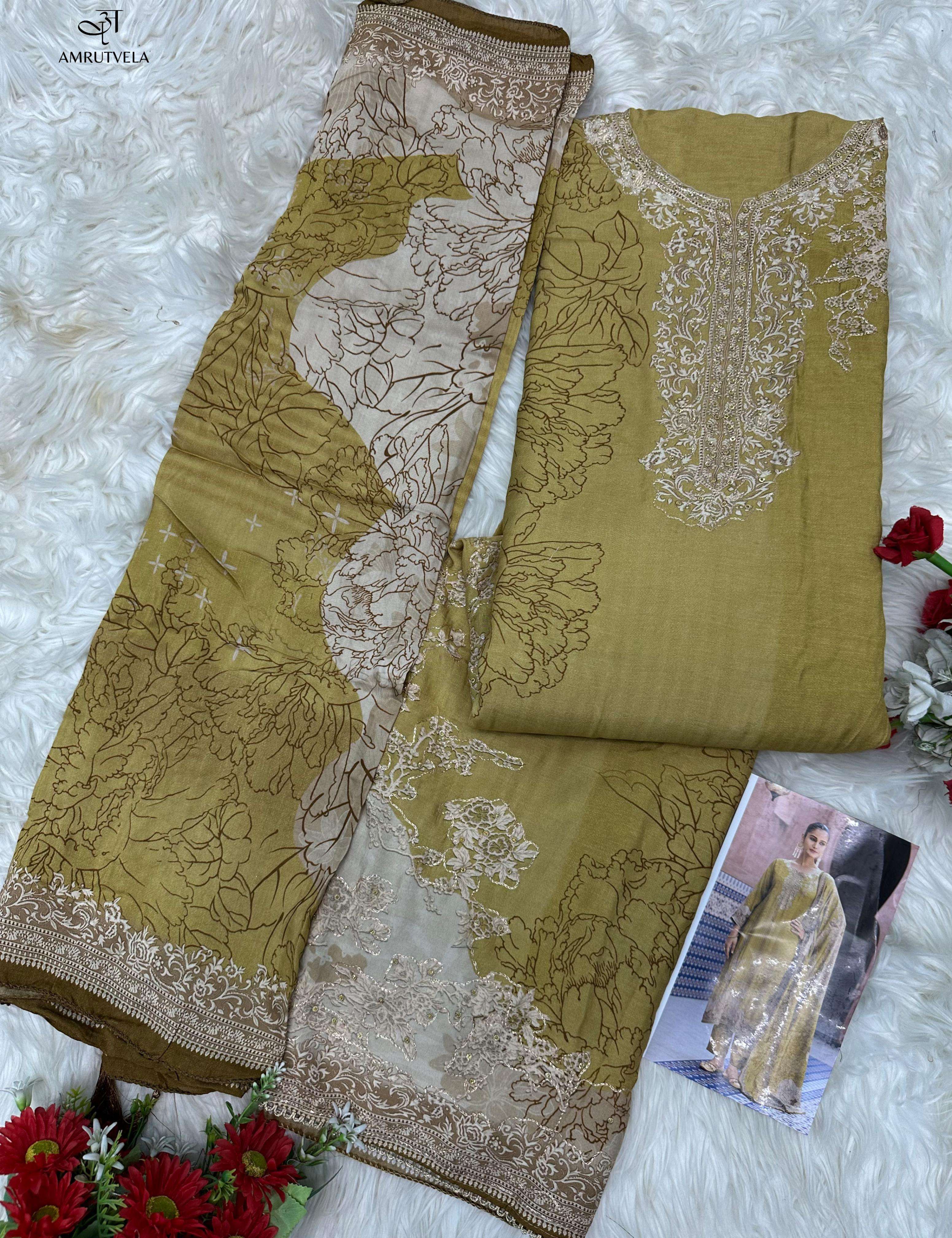 AMRUTVELA AT 210 VISCOSE DIGITAL PRINT WITH HAND WORK DESIGNER SUIT