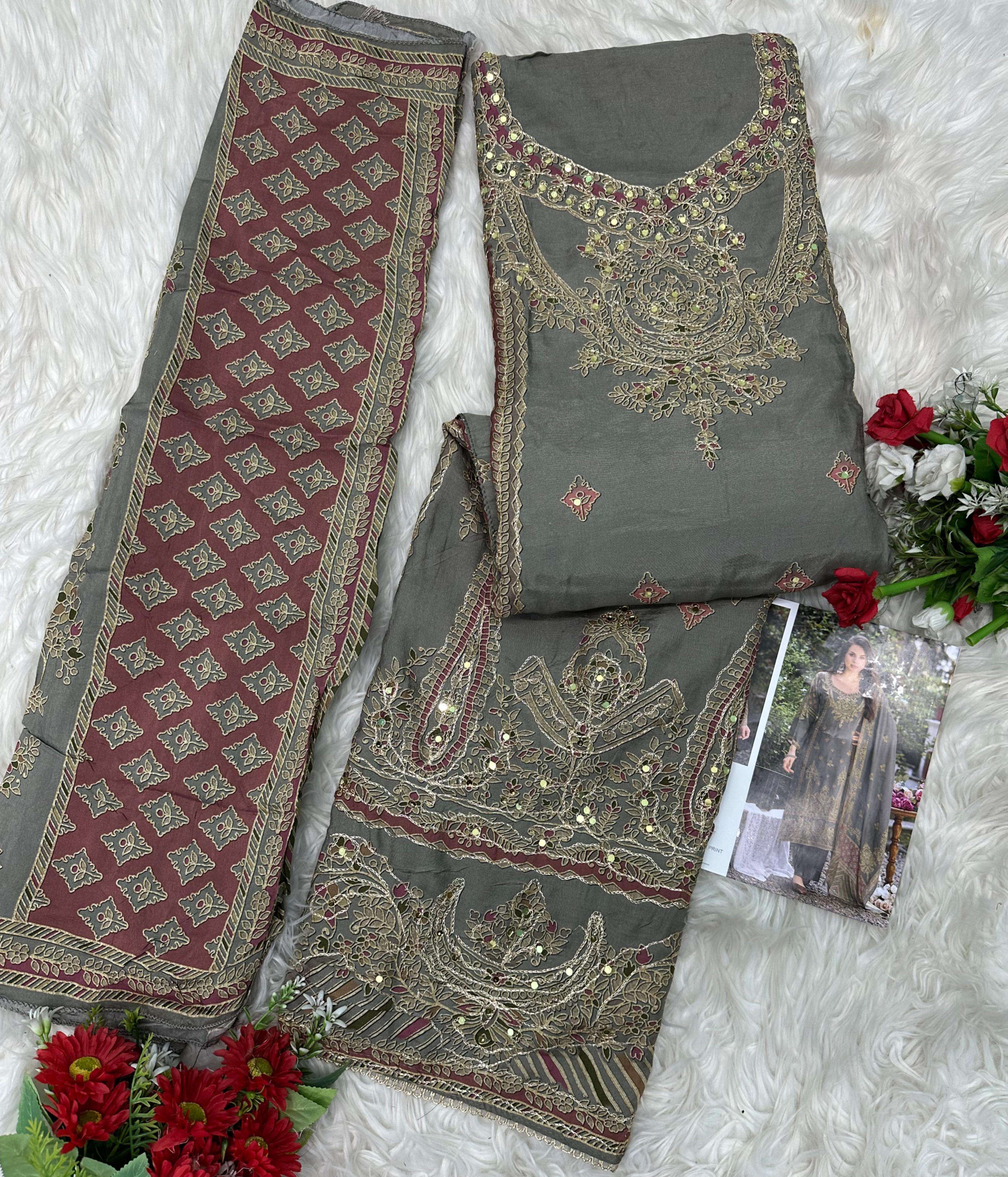 AMRUTVELA AT 218 VISCOSE DIGITAL PRINT WITH HAND WORK DESIGNER SUIT