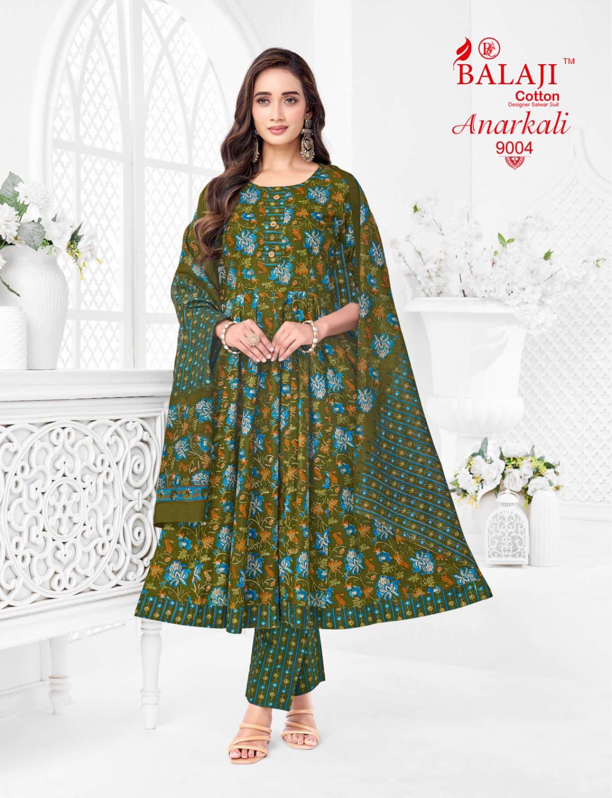 BALAJI COTTON ANARKALI VOL 9 COTTON PRINTED LADIES KURTI PANT WITH DUPATTA SET 