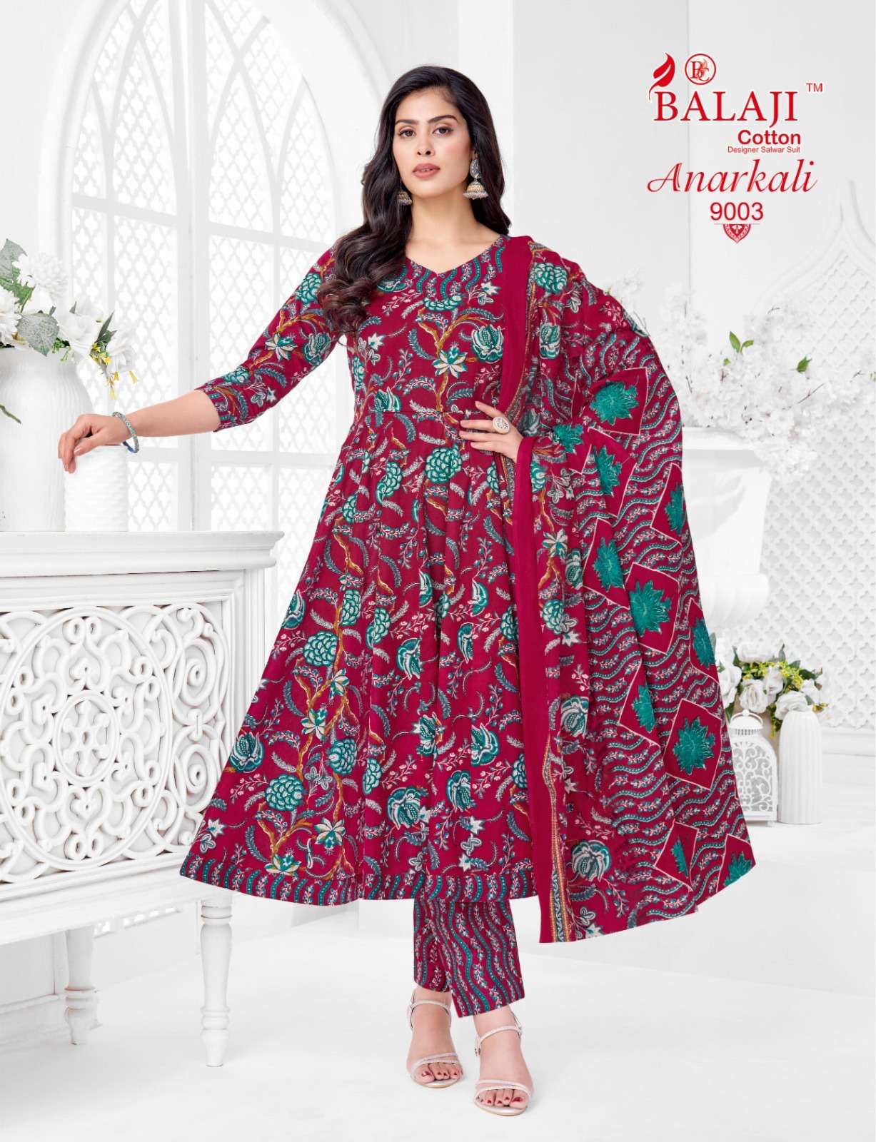 BALAJI COTTON ANARKALI VOL 9 COTTON PRINTED LADIES KURTI PANT WITH DUPATTA SET 