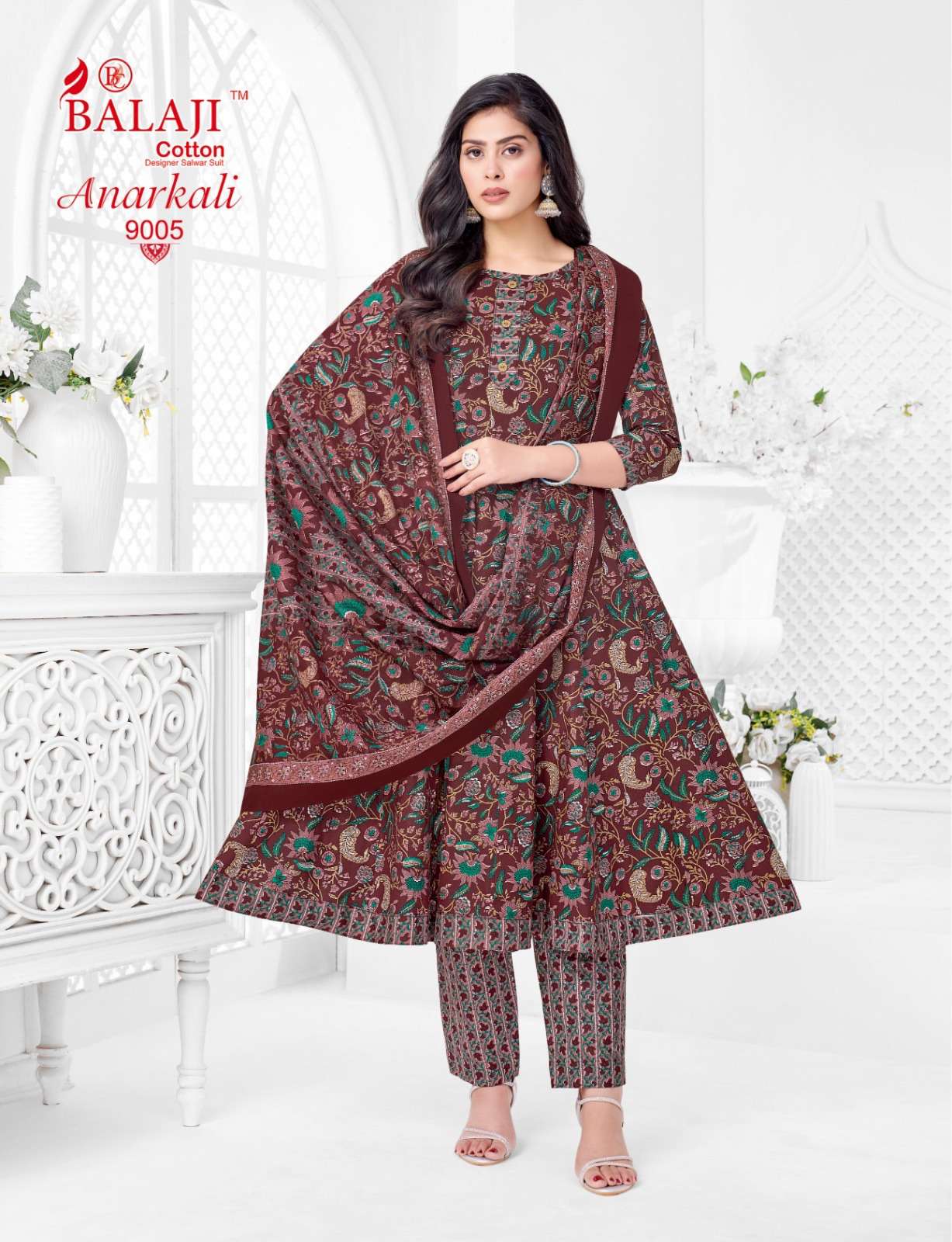BALAJI COTTON ANARKALI VOL 9 COTTON PRINTED LADIES KURTI PANT WITH DUPATTA SET 