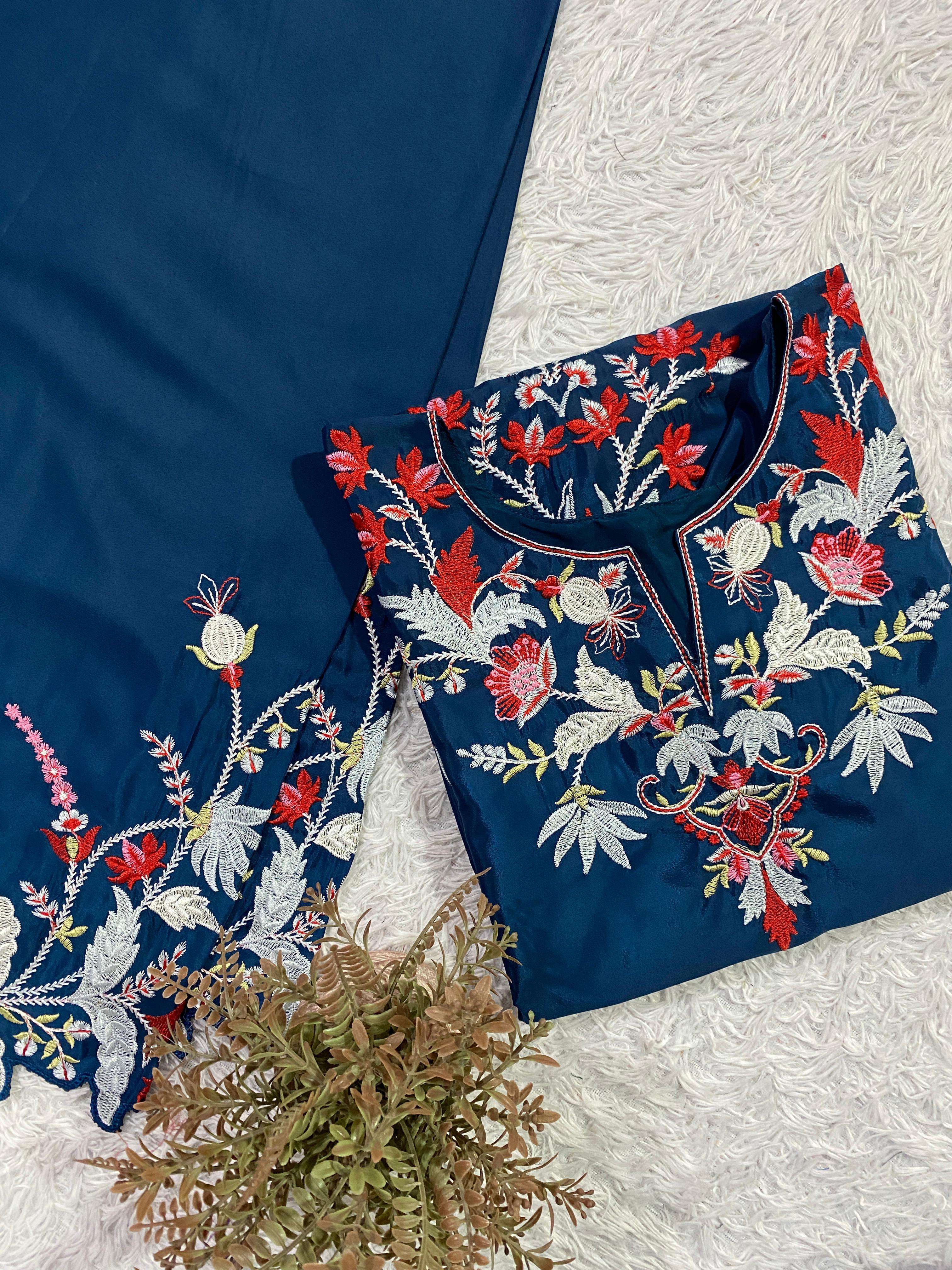 BE 466 CREPE EMBROIDERY DESIGNER WORK CO -ORD SET