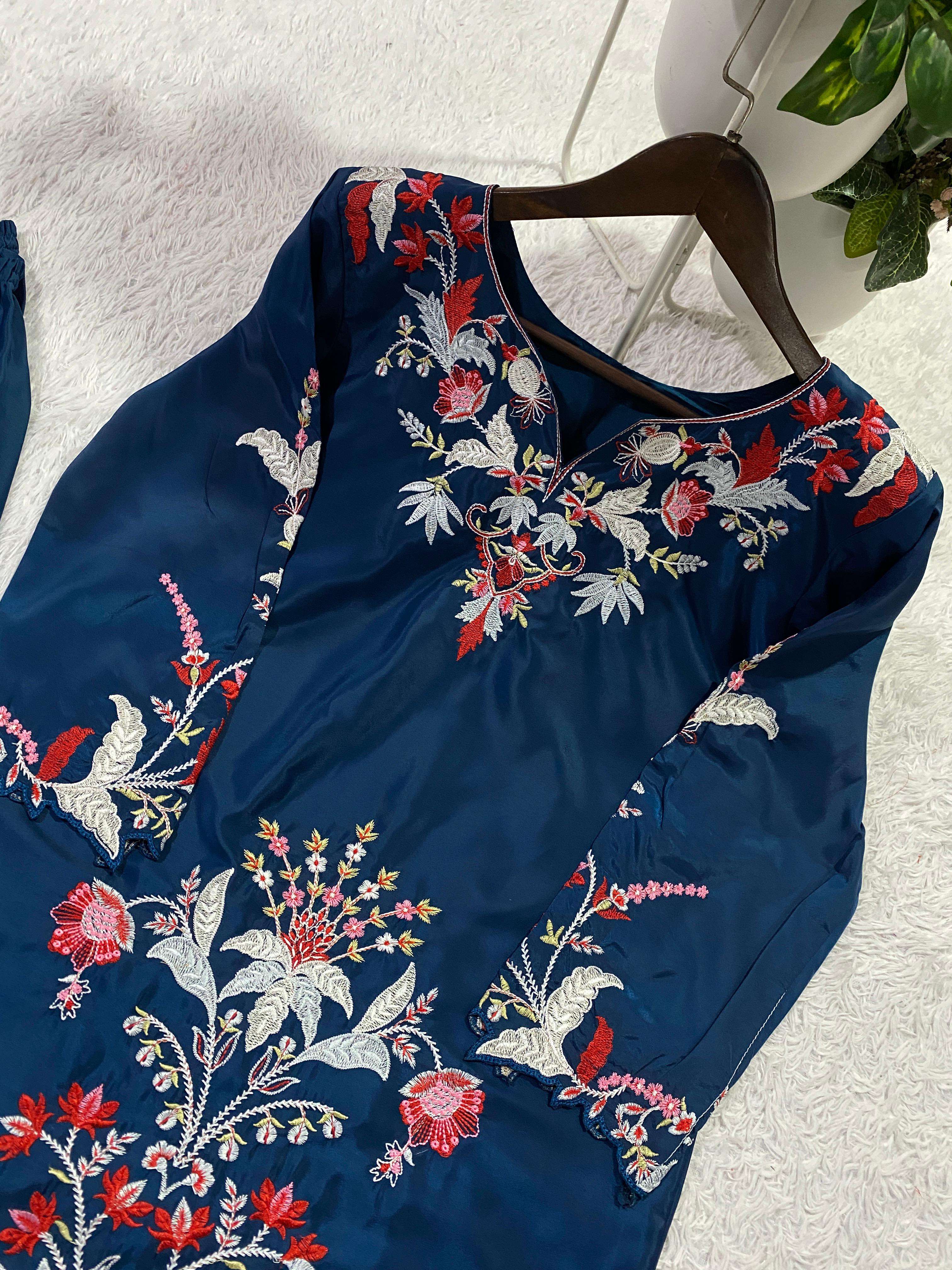 BE 466 CREPE EMBROIDERY DESIGNER WORK CO -ORD SET