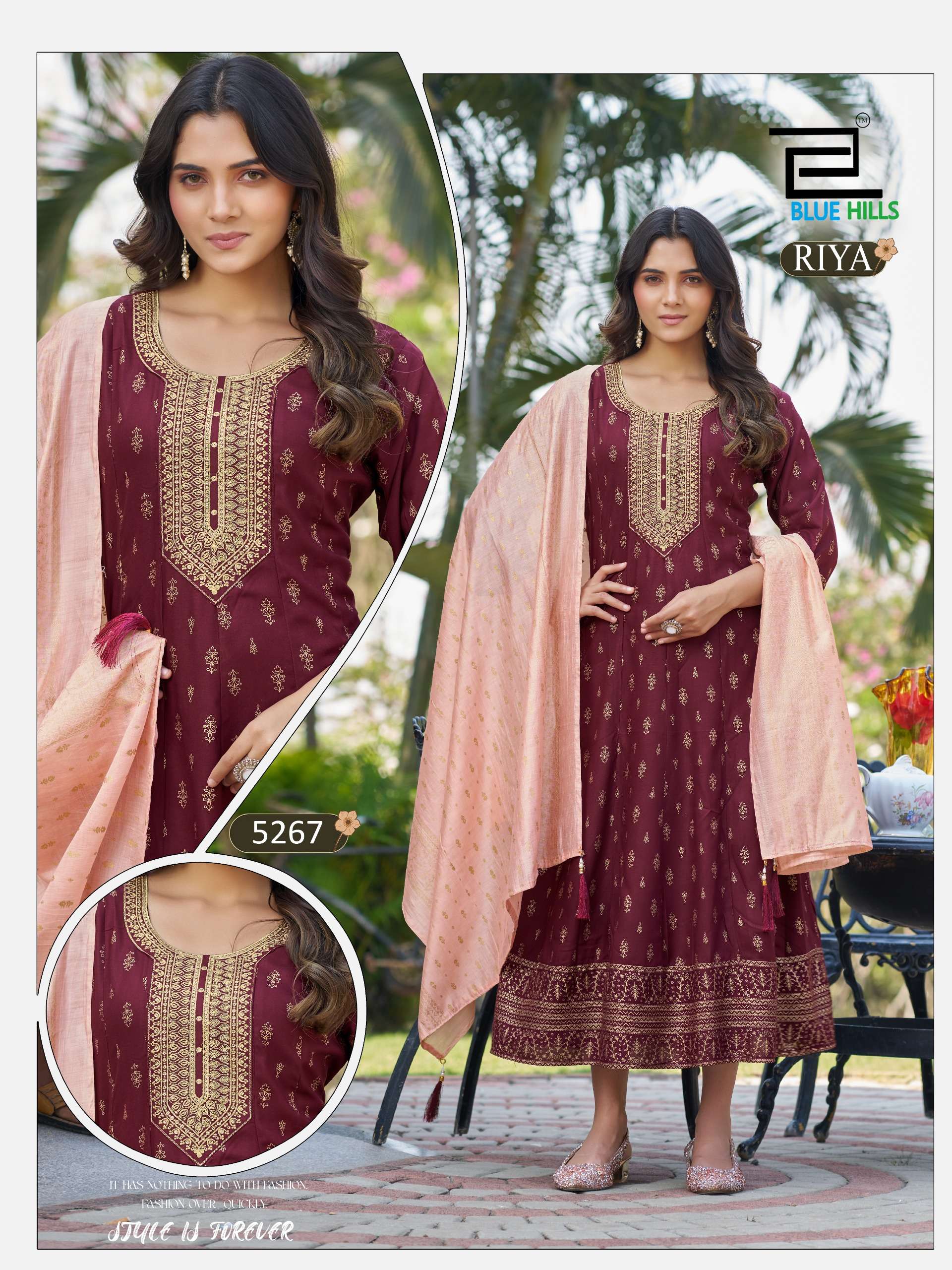 BLUE HILLS RIYA RAYON FANCY WORKS LADIES ANARKALI STYLE GOWN WITH DUPATTA SET