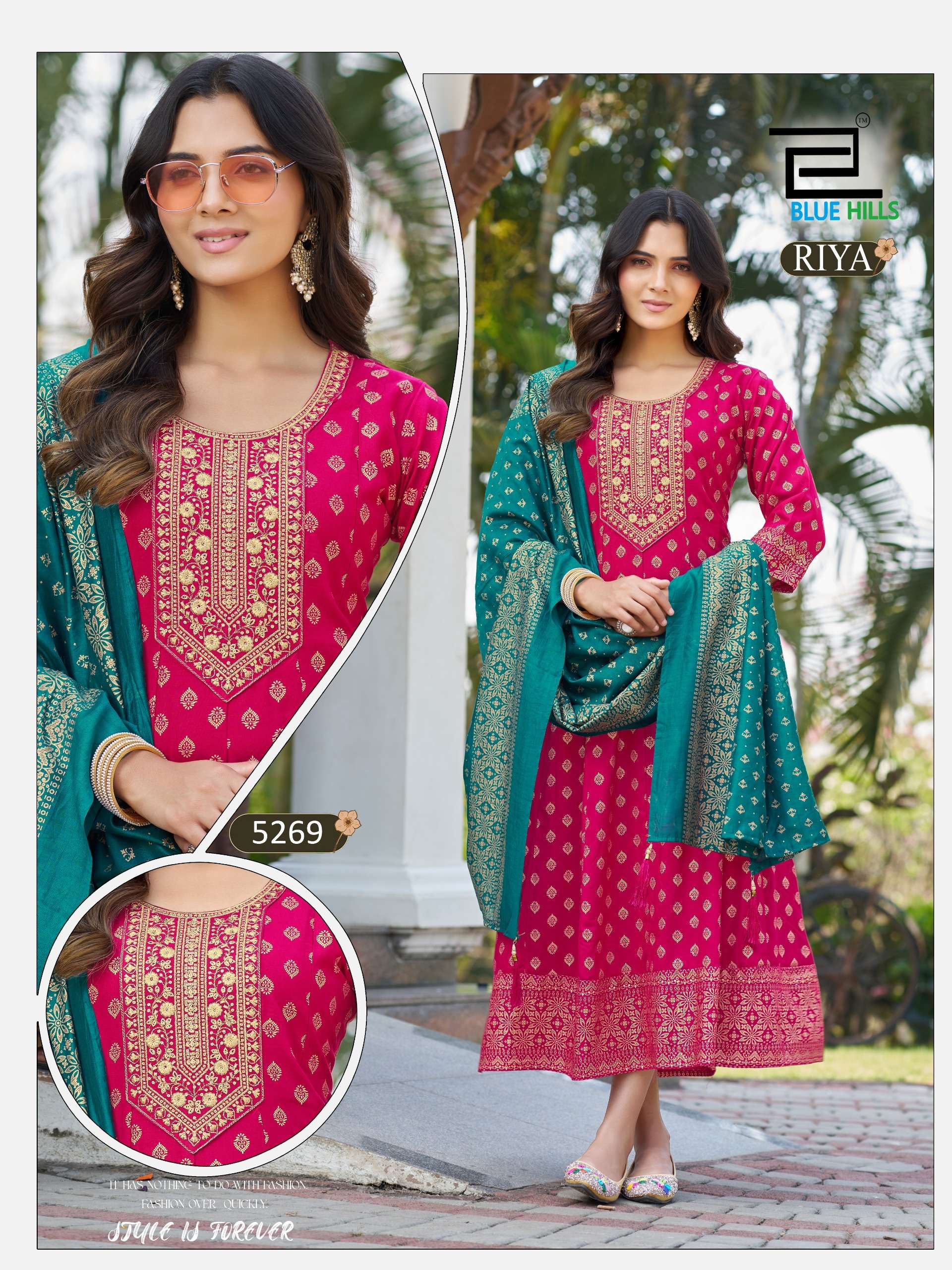BLUE HILLS RIYA RAYON FANCY WORKS LADIES ANARKALI STYLE GOWN WITH DUPATTA SET