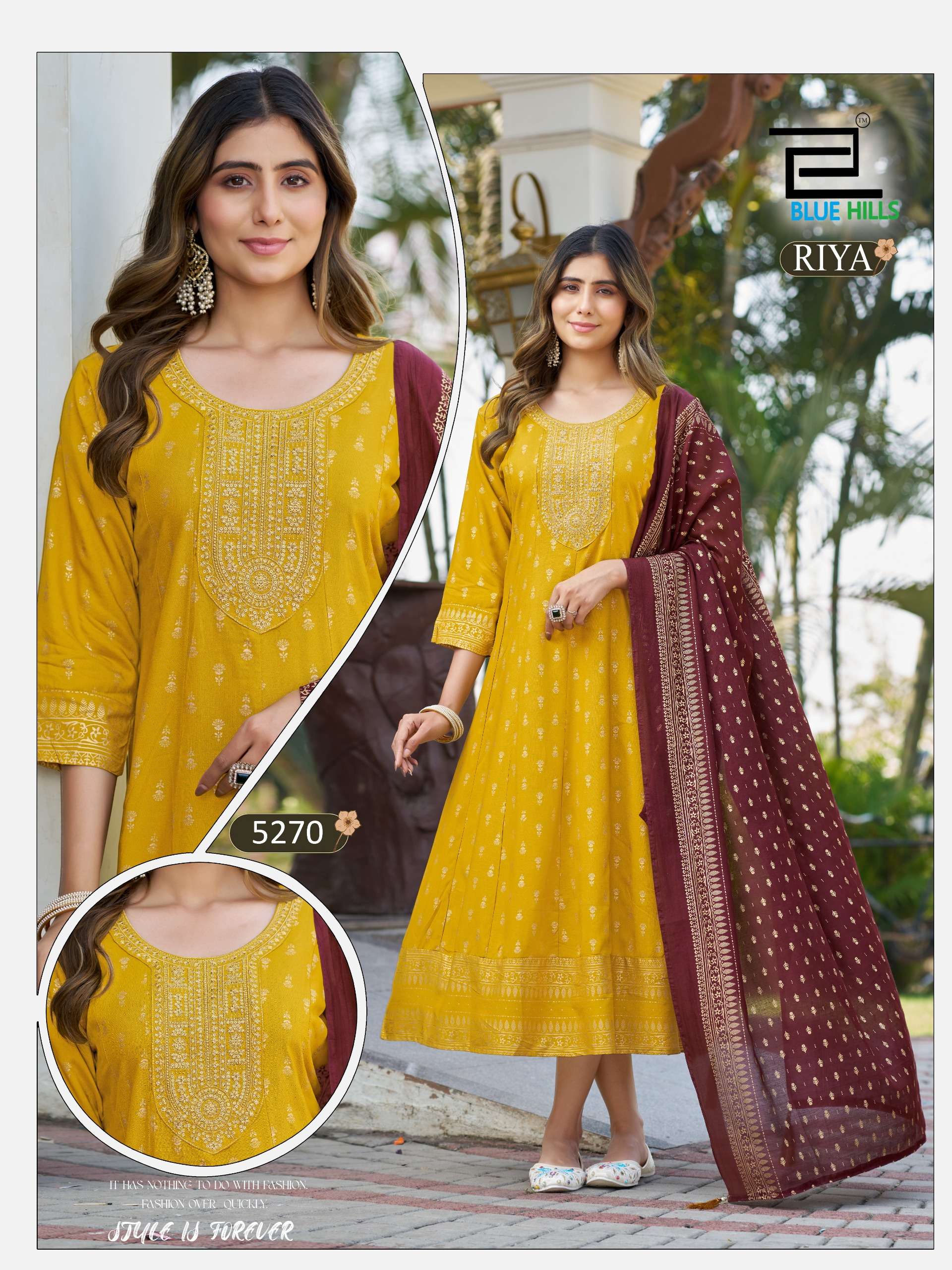 BLUE HILLS RIYA RAYON FANCY WORKS LADIES ANARKALI STYLE GOWN WITH DUPATTA SET