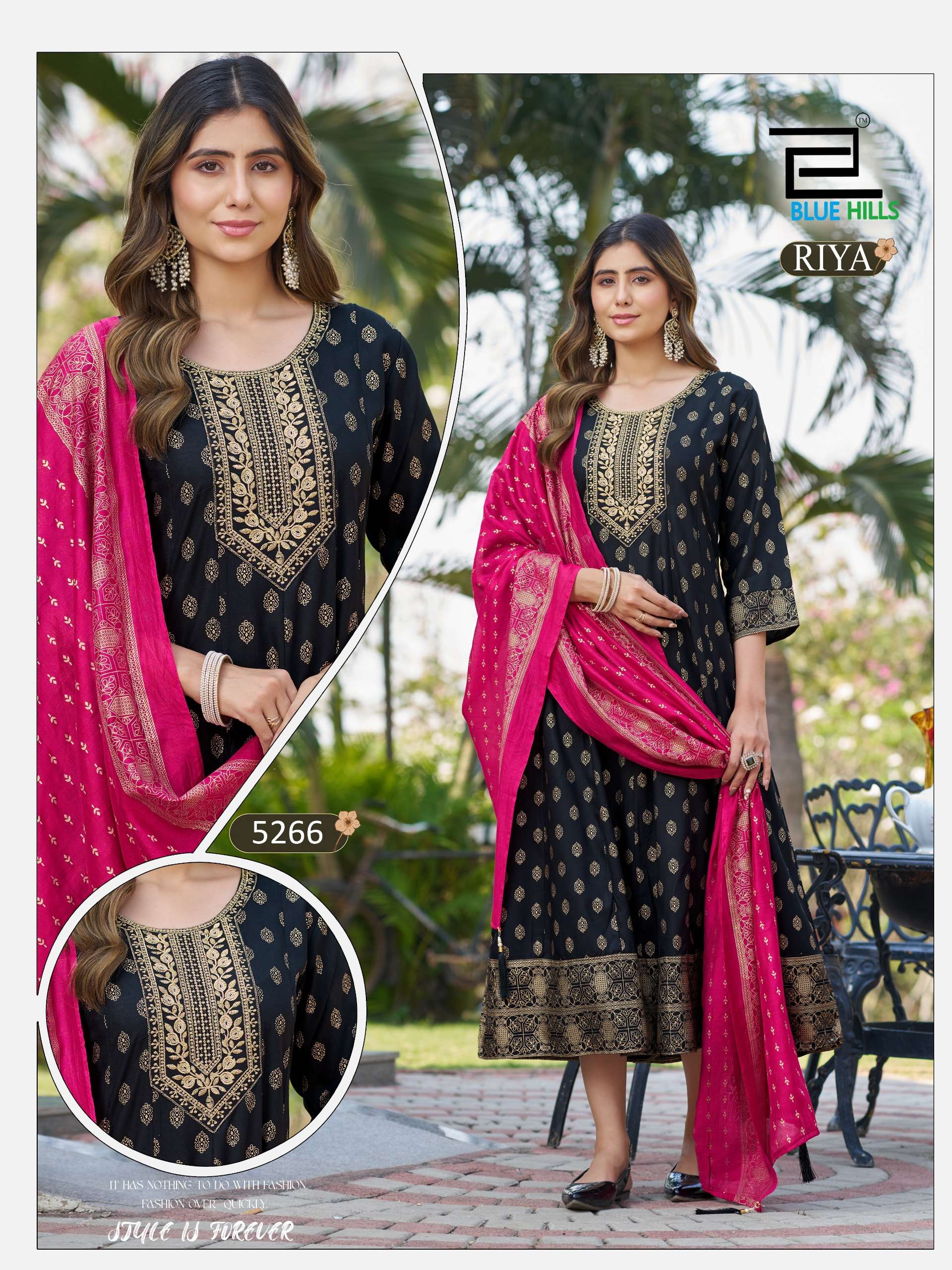 BLUE HILLS RIYA RAYON FANCY WORKS LADIES ANARKALI STYLE GOWN WITH DUPATTA SET