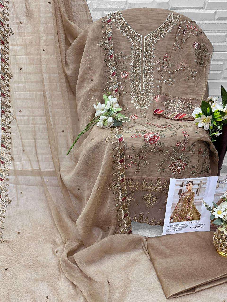 FLORENT D NO 1055 CHIFFON HEAVY EMBROIDERED DESIGNER PAKISTANI SUIT