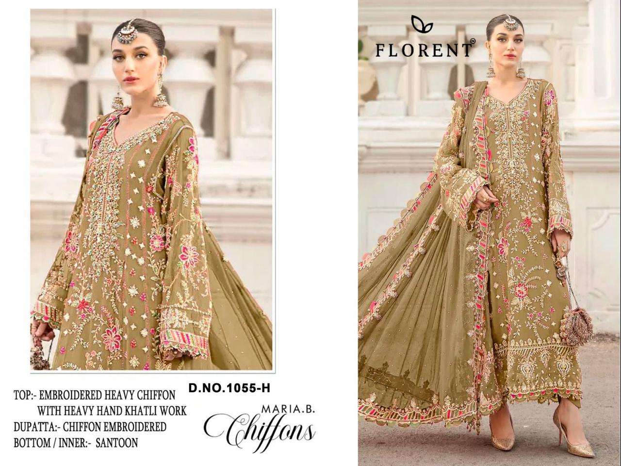 FLORENT D NO 1055 CHIFFON HEAVY EMBROIDERED DESIGNER PAKISTANI SUIT