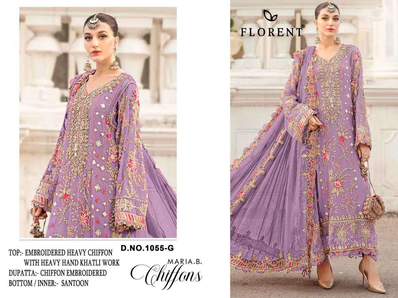 FLORENT D NO 1055 CHIFFON HEAVY EMBROIDERED DESIGNER PAKISTANI SUIT