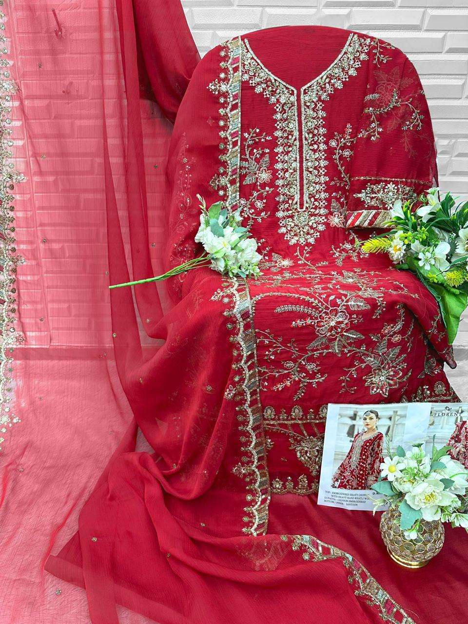 FLORENT D NO 1055 CHIFFON HEAVY EMBROIDERED DESIGNER PAKISTANI SUIT