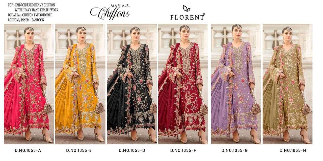 FLORENT D NO 1055 CHIFFON HEAVY EMBROIDERED DESIGNER PAKISTANI SUIT